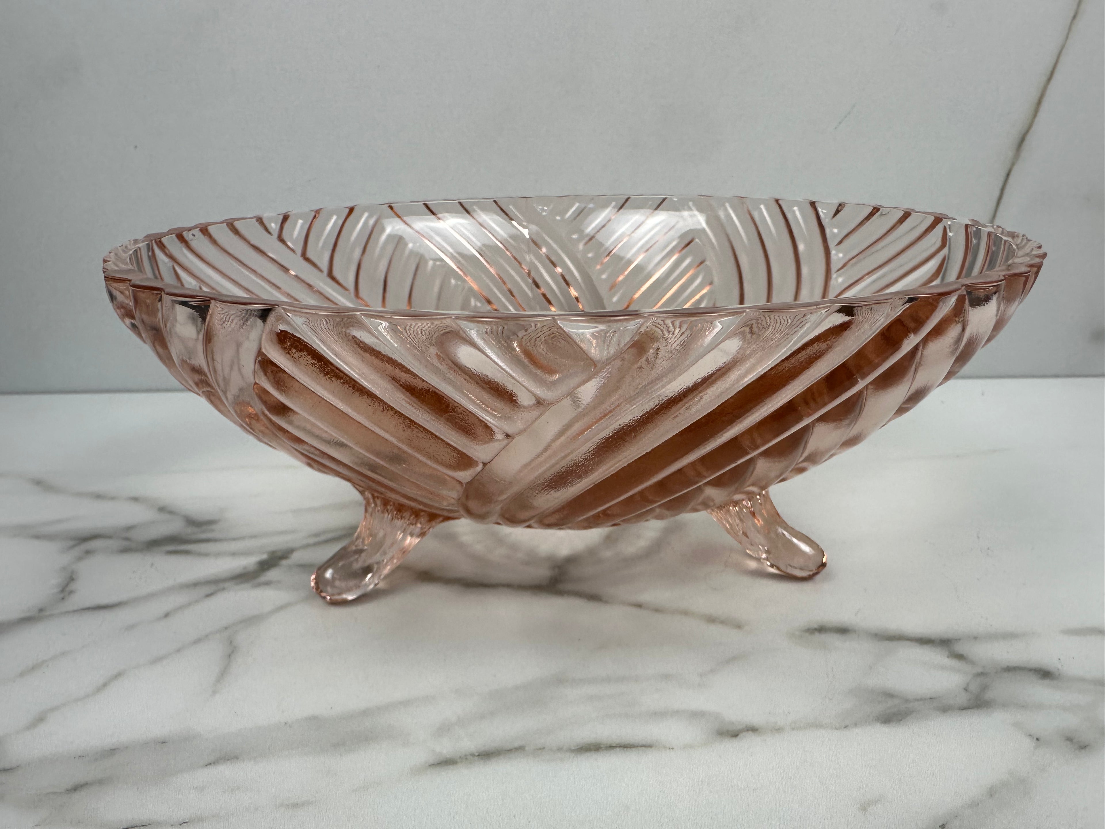 Pink Depression Glass Footed Bowl -  “Prismatic” Anchor Hocking | Circa 1940’s
