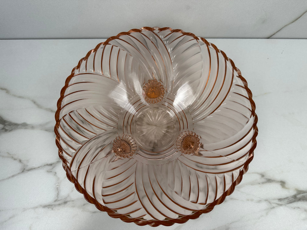 Pink Depression Glass Footed Bowl -  “Prismatic” Anchor Hocking | Circa 1940’s