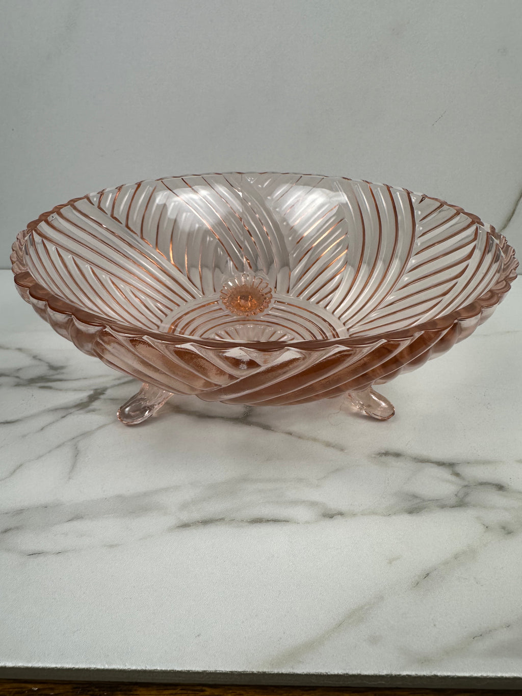 Pink Depression Glass Footed Bowl -  “Prismatic” Anchor Hocking | Circa 1940’s