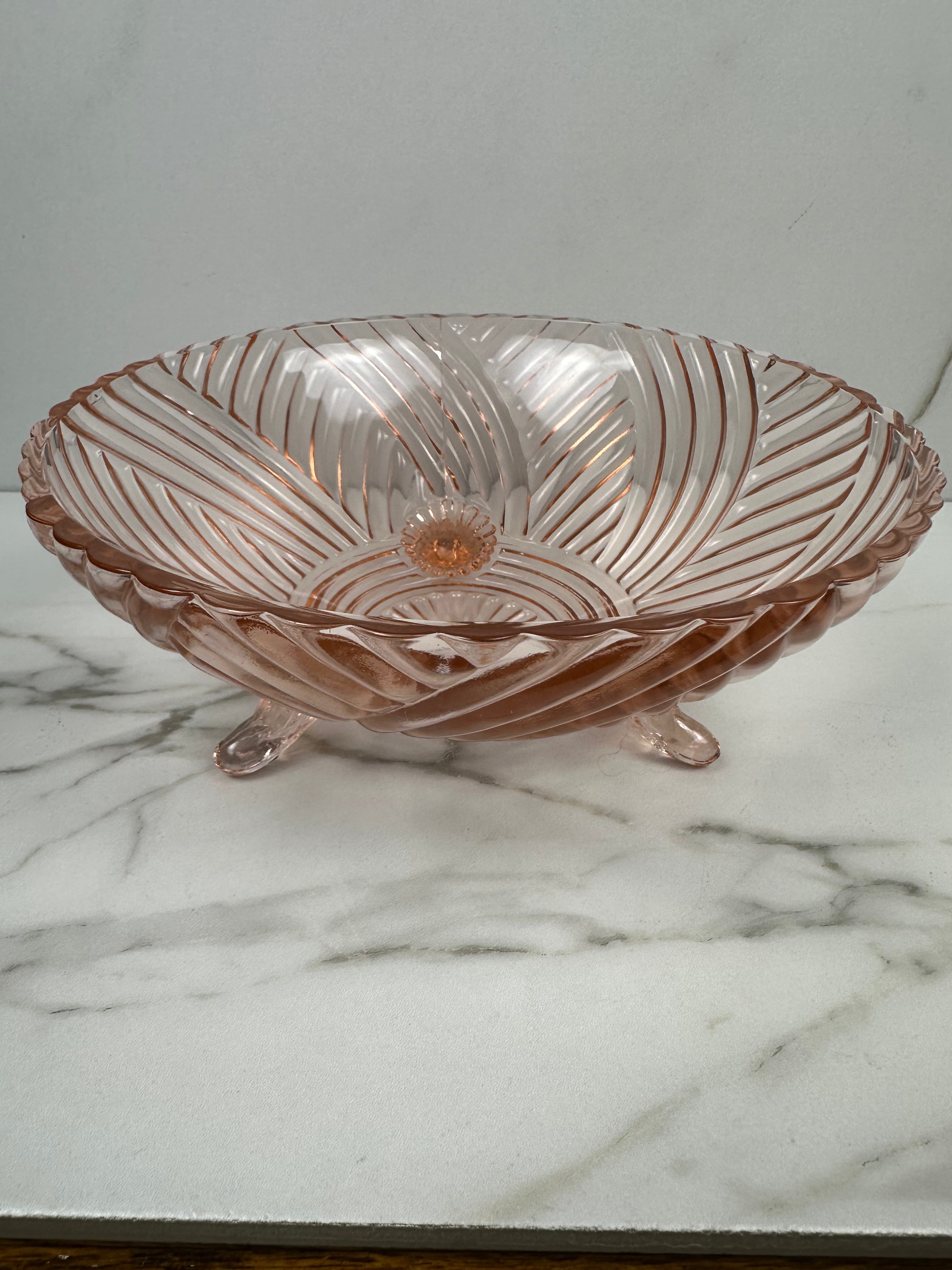 Pink Depression Glass Footed Bowl -  “Prismatic” Anchor Hocking | Circa 1940’s