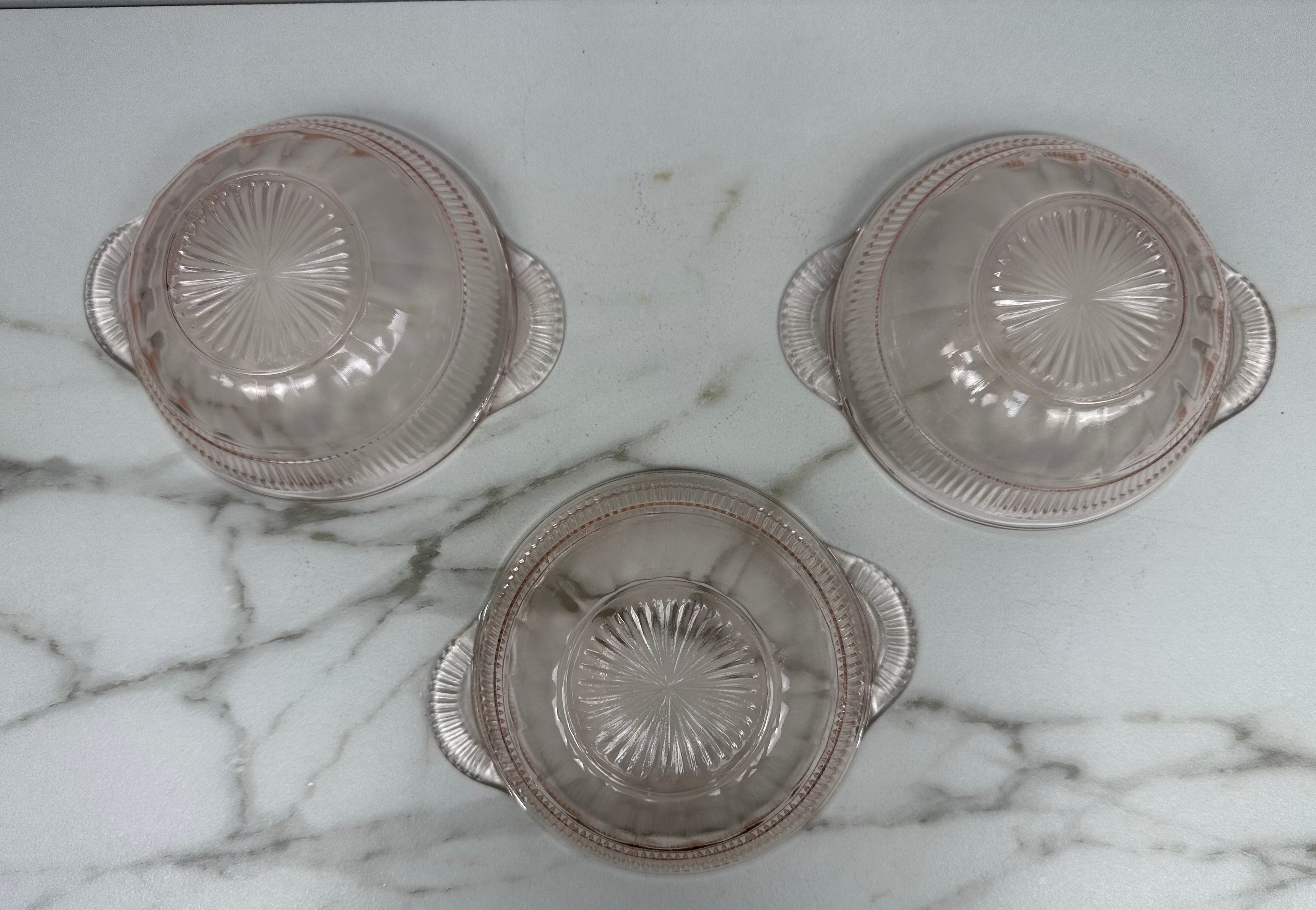 Pink Depression Glass Handled Bowl -  “Coronation” Anchor Hocking | Circa 1936-1940