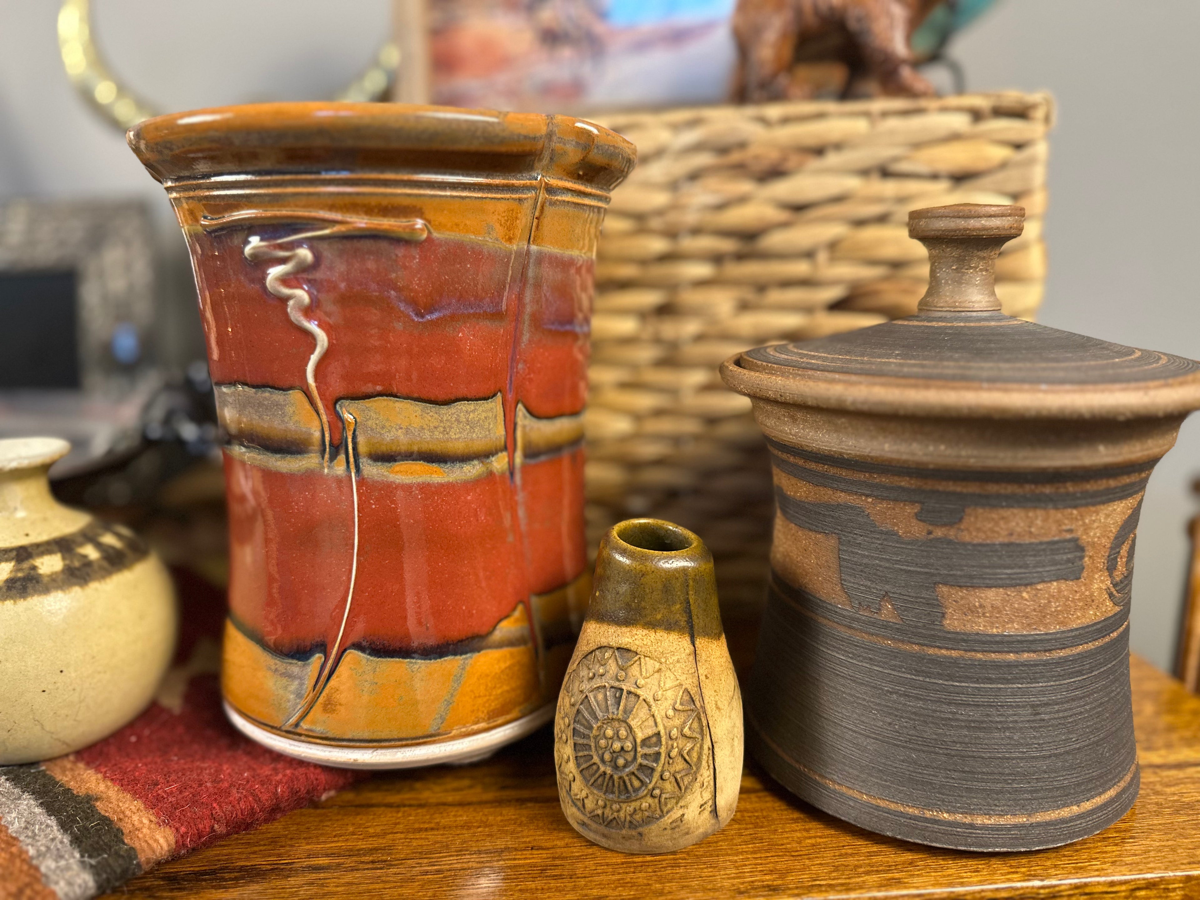 Brown Stamped Studio Pottery Vase