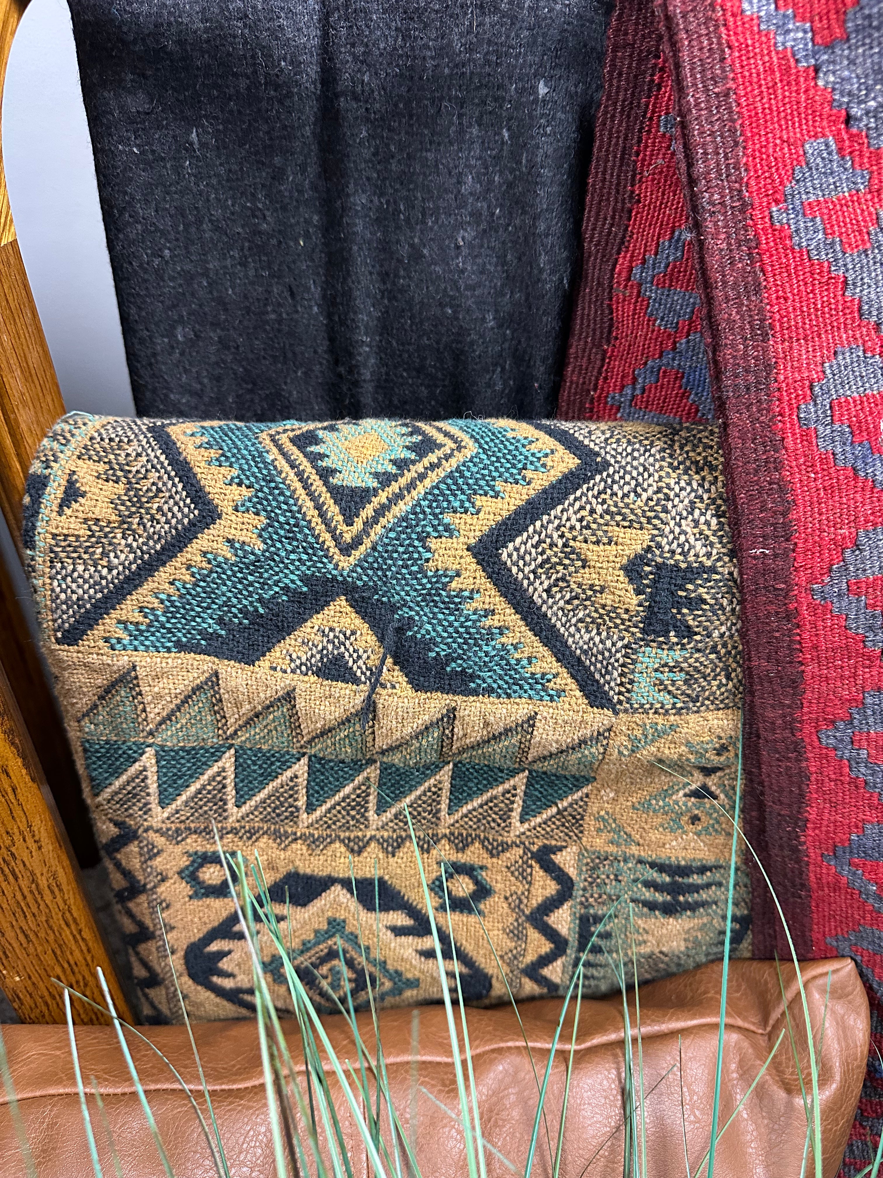 Green and Tan Native  American Design Blanket