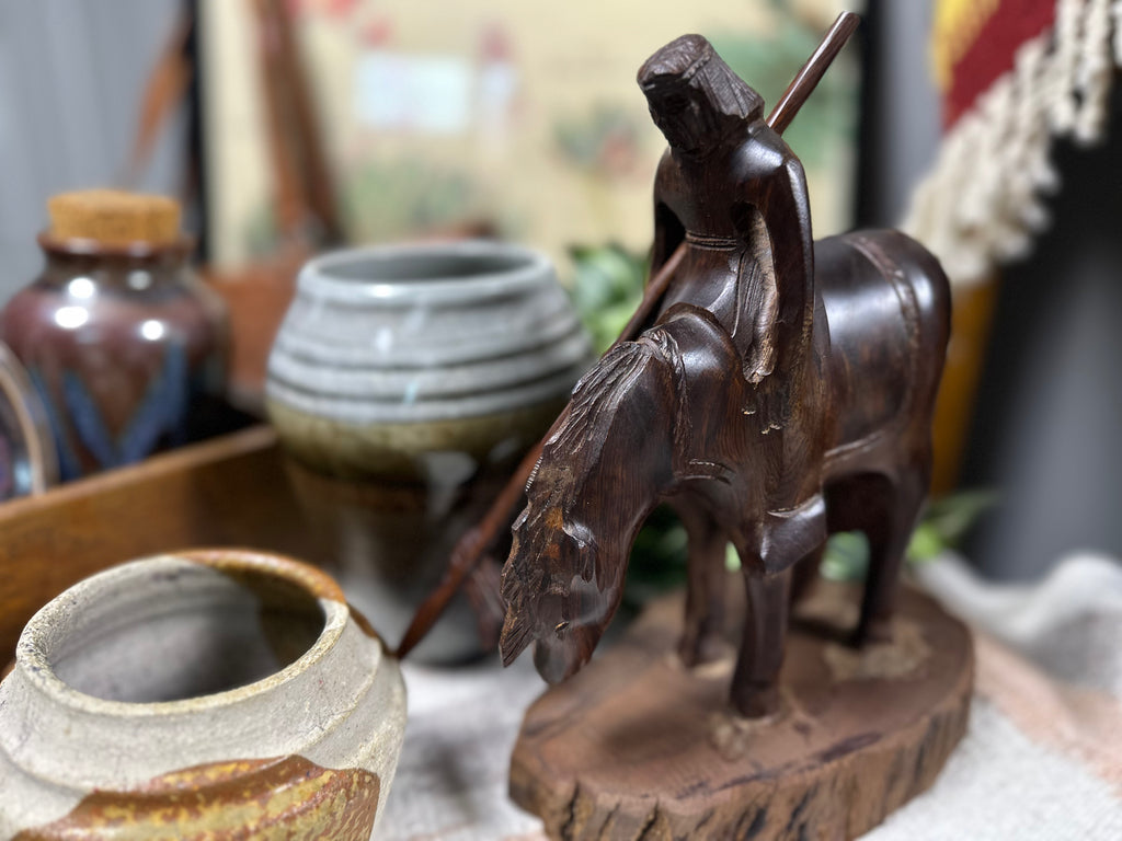 “End of the Trail” Hand-Carved Wood Sculpture