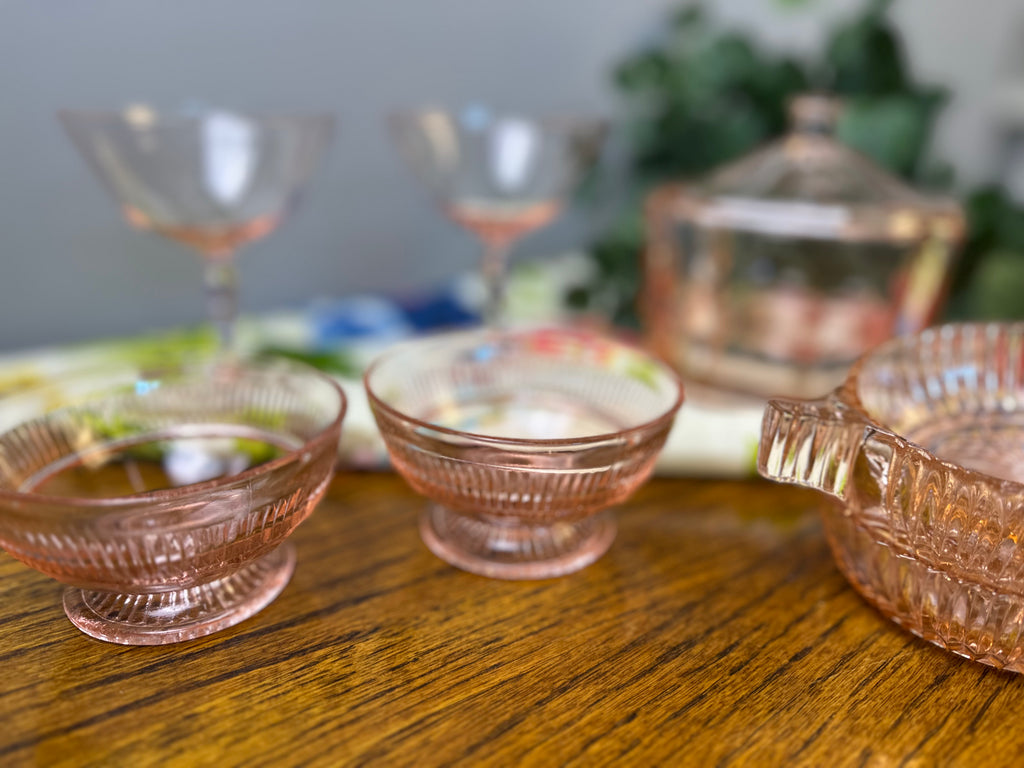 Pink Depression Glass Sherbert Bowl/Cup  -  “Queen Mary - Vertical Rib” Anchor Hocking  | Circa 1936 - 1949