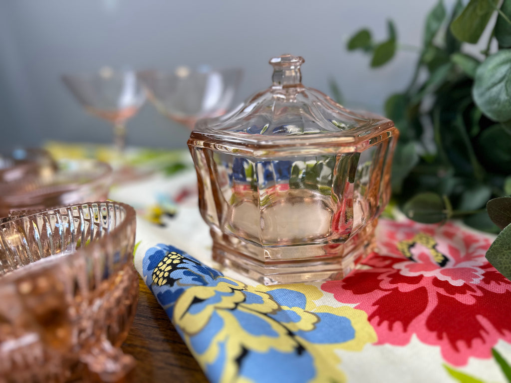 Pink Depression Glass Lidded Candy DIsh  -  “Concord” Indiana Glass  | Circa 1930 - 1950