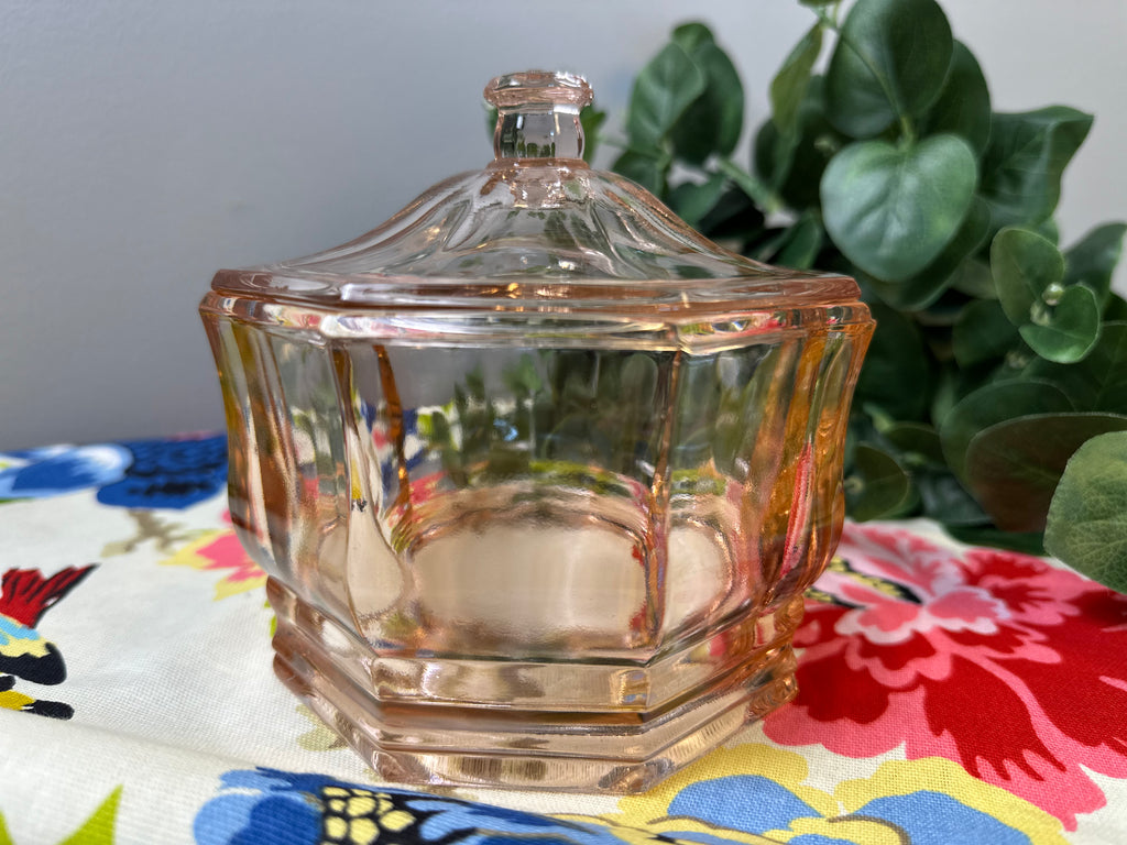 Pink Depression Glass Lidded Candy DIsh  -  “Concord” Indiana Glass  | Circa 1930 - 1950