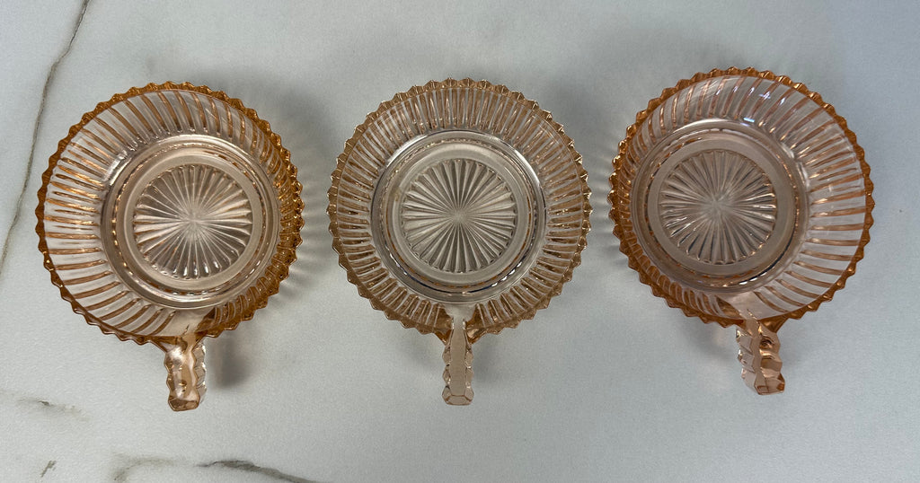 Pink Depression Glass Handled Sherbert Bowl/Cup  -  “Queen Mary - Vertical Rib” Anchor Hocking  | Circa 1936 - 1949