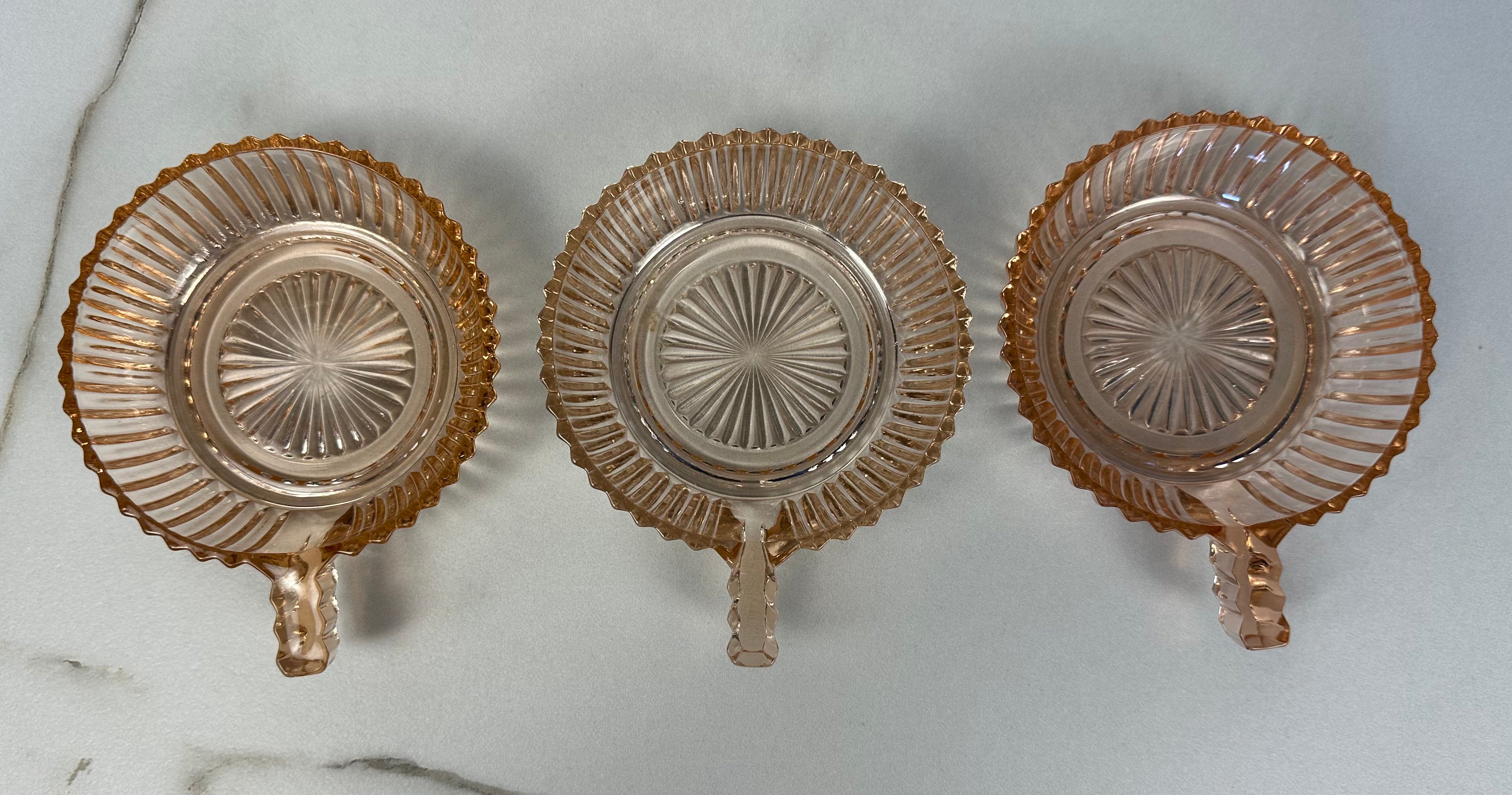 Pink Depression Glass Handled Sherbert Bowl/Cup  -  “Queen Mary - Vertical Rib” Anchor Hocking  | Circa 1936 - 1949