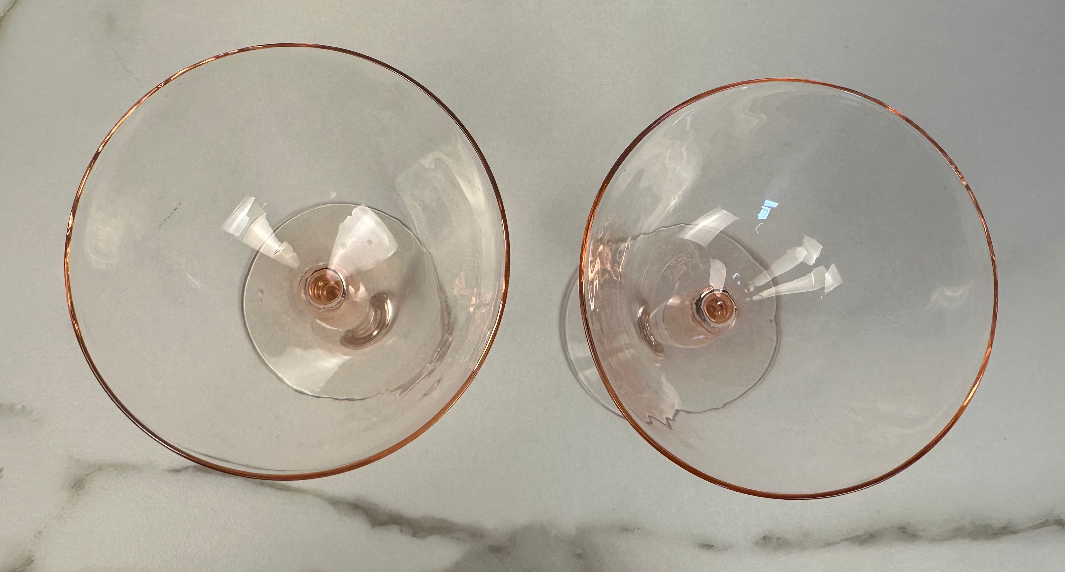 Set of Pink Glass Champagne Stems  Vintage Blush Coupe Glasses | Circa Mid 20th Century Modern