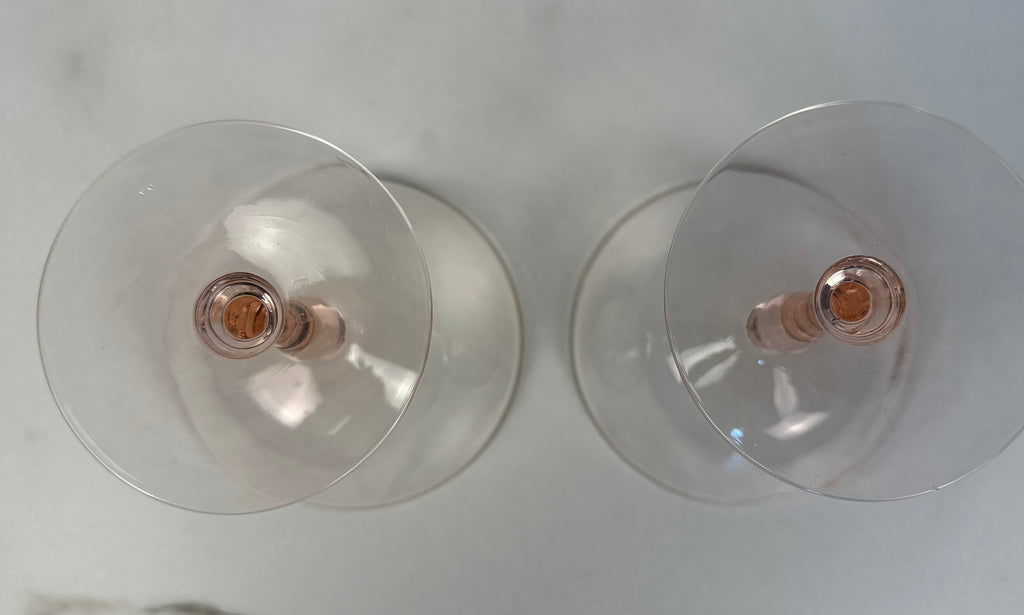 Set of Pink Glass Champagne Stems  Vintage Blush Coupe Glasses | Circa Mid 20th Century Modern