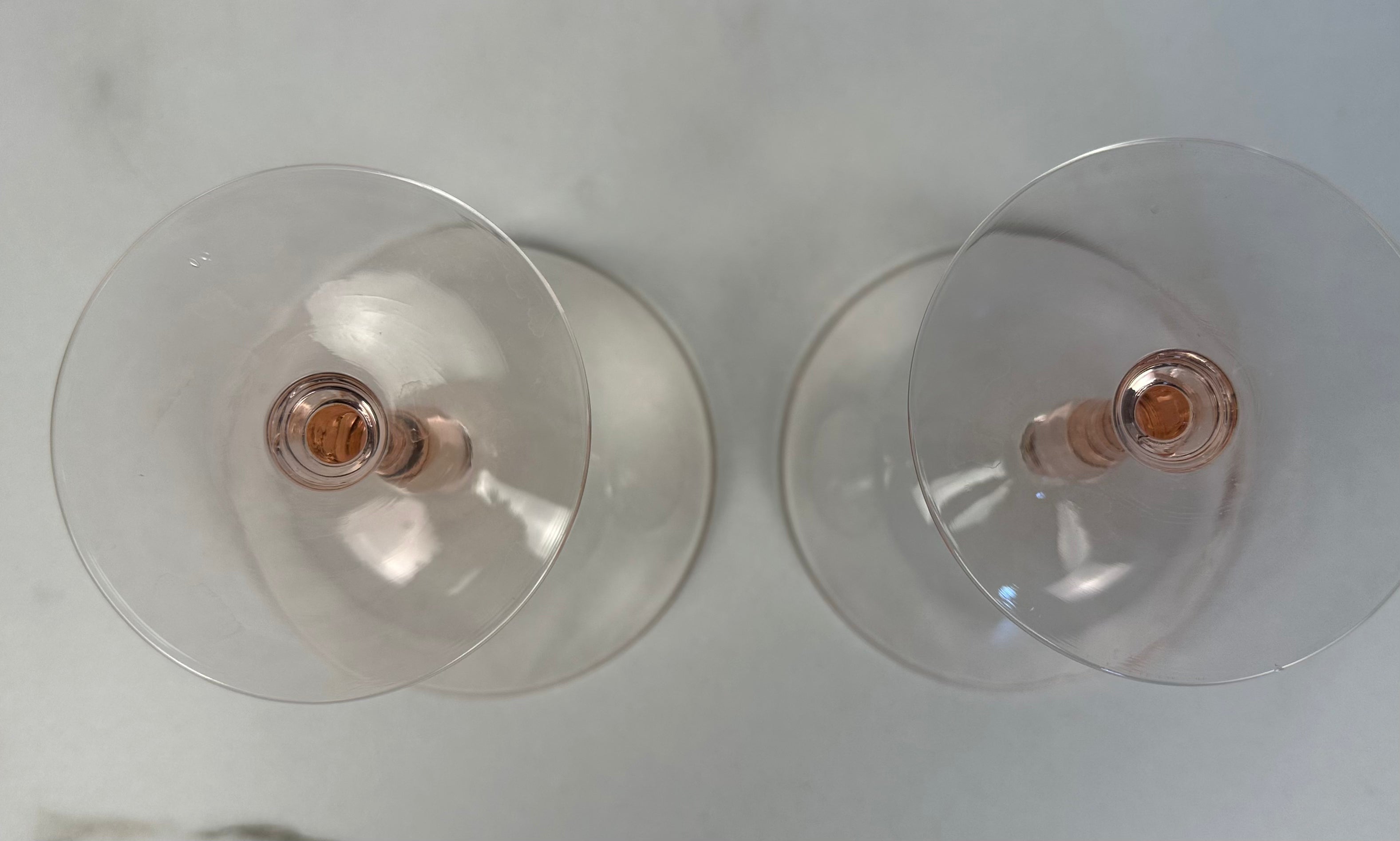 Set of Pink Glass Champagne Stems  Vintage Blush Coupe Glasses | Circa Mid 20th Century Modern