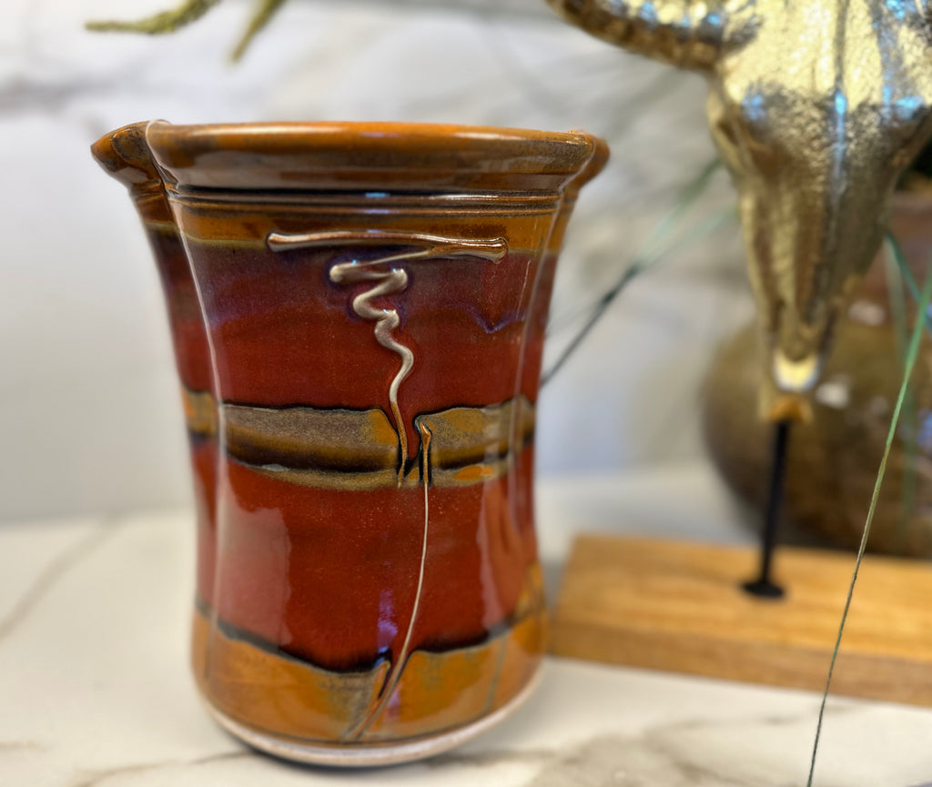 Studio Pottery Utensil Jar Artist Signed-  Kurt Glove