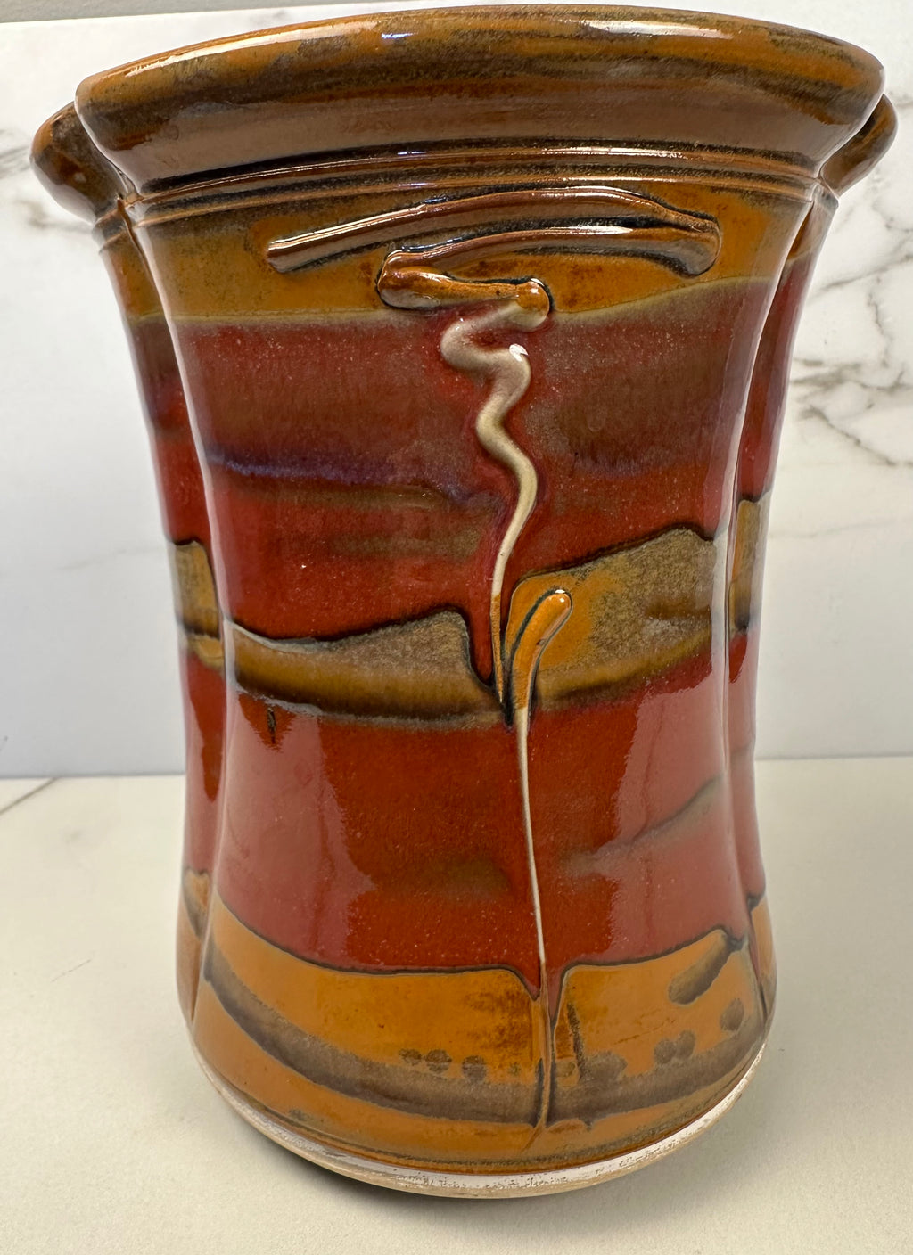Studio Pottery Utensil Jar Artist Signed-  Kurt Glove