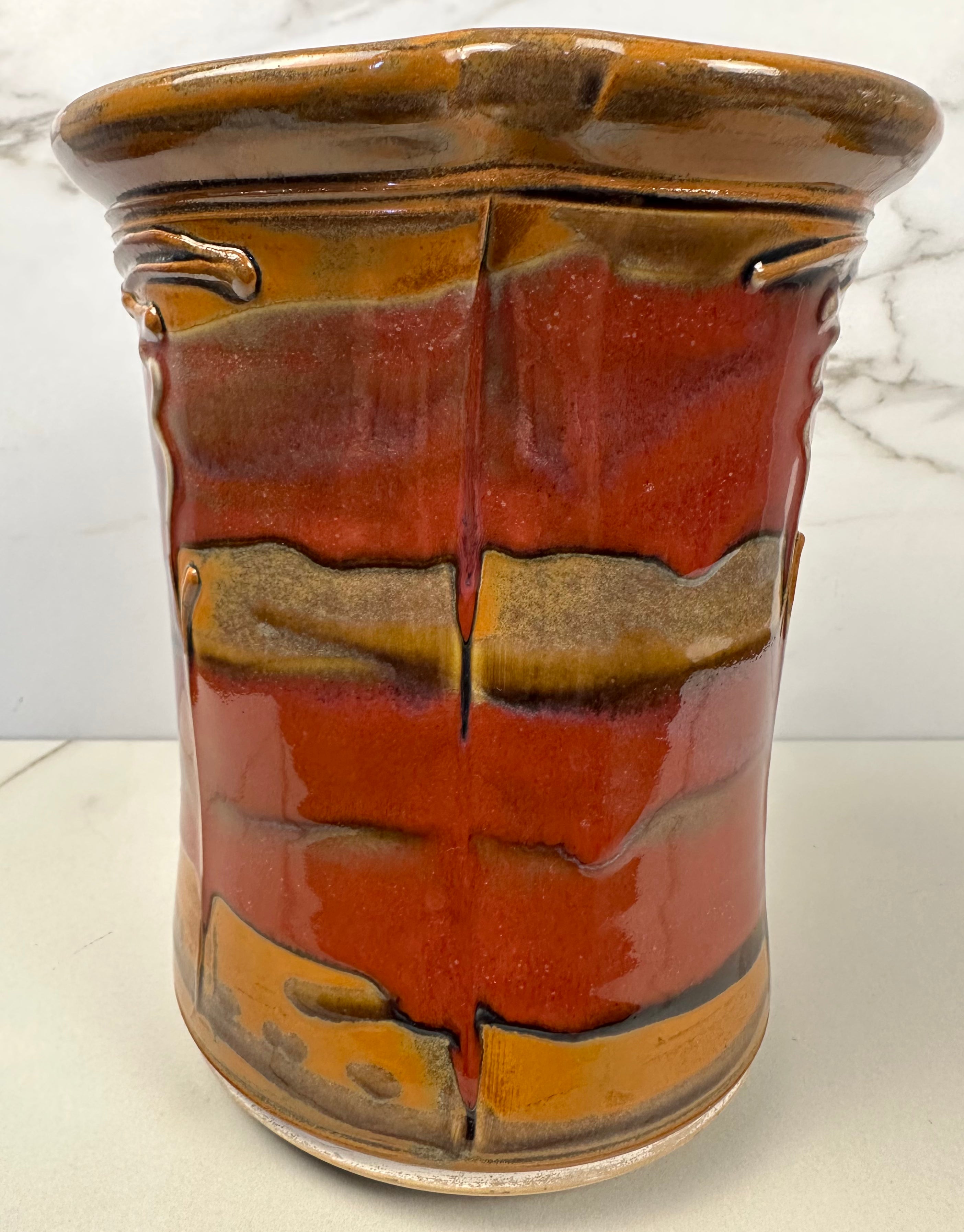 Studio Pottery Utensil Jar Artist Signed-  Kurt Glove