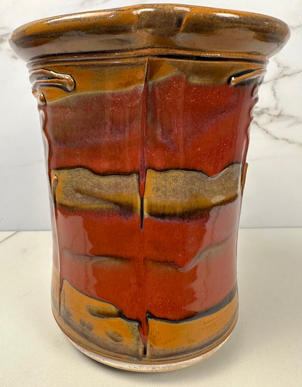 Studio Pottery Utensil Jar Artist Signed-  Kurt Glove