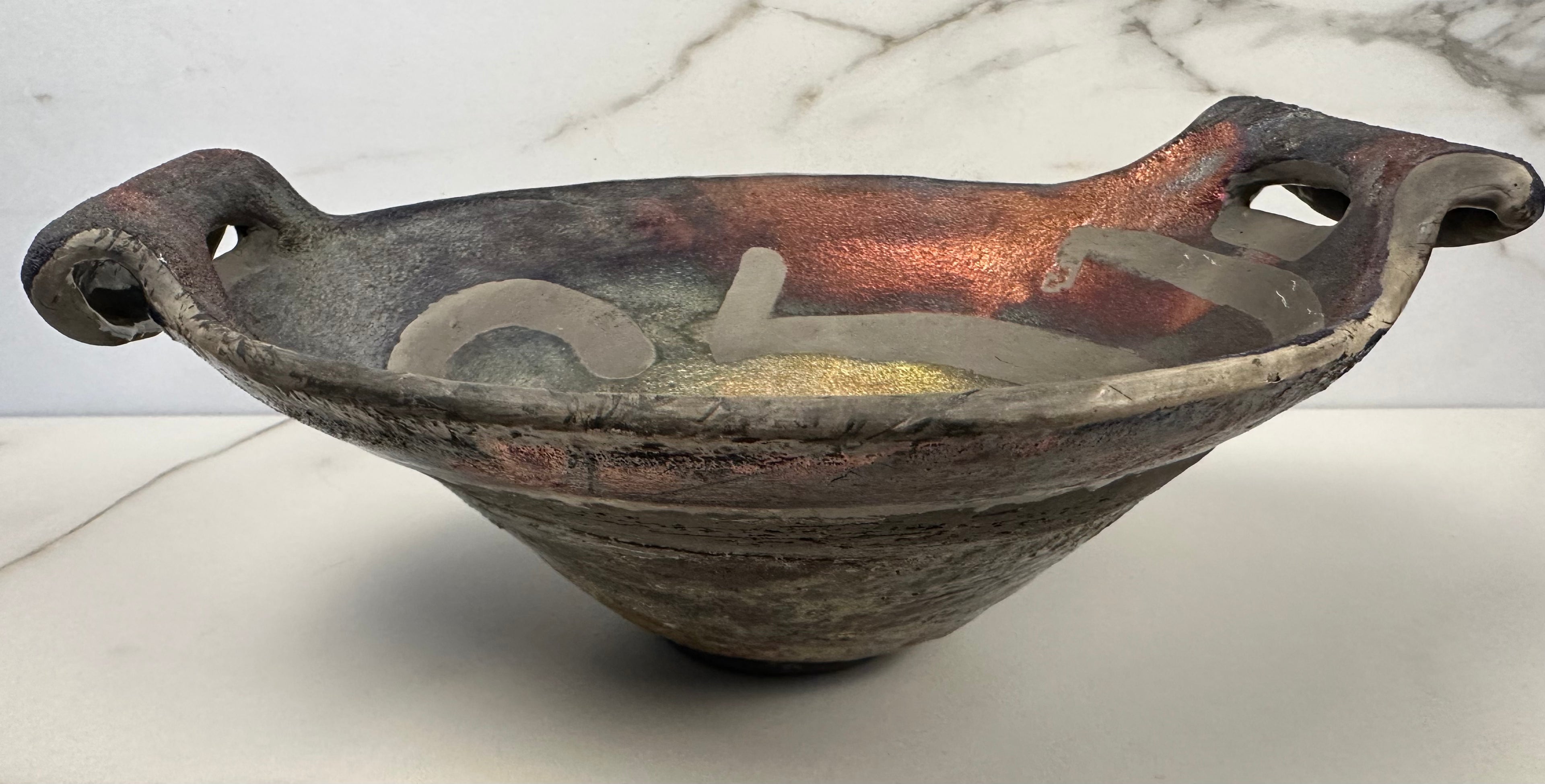 Raku Studio Pottery Bowl Artist Signed -  KE