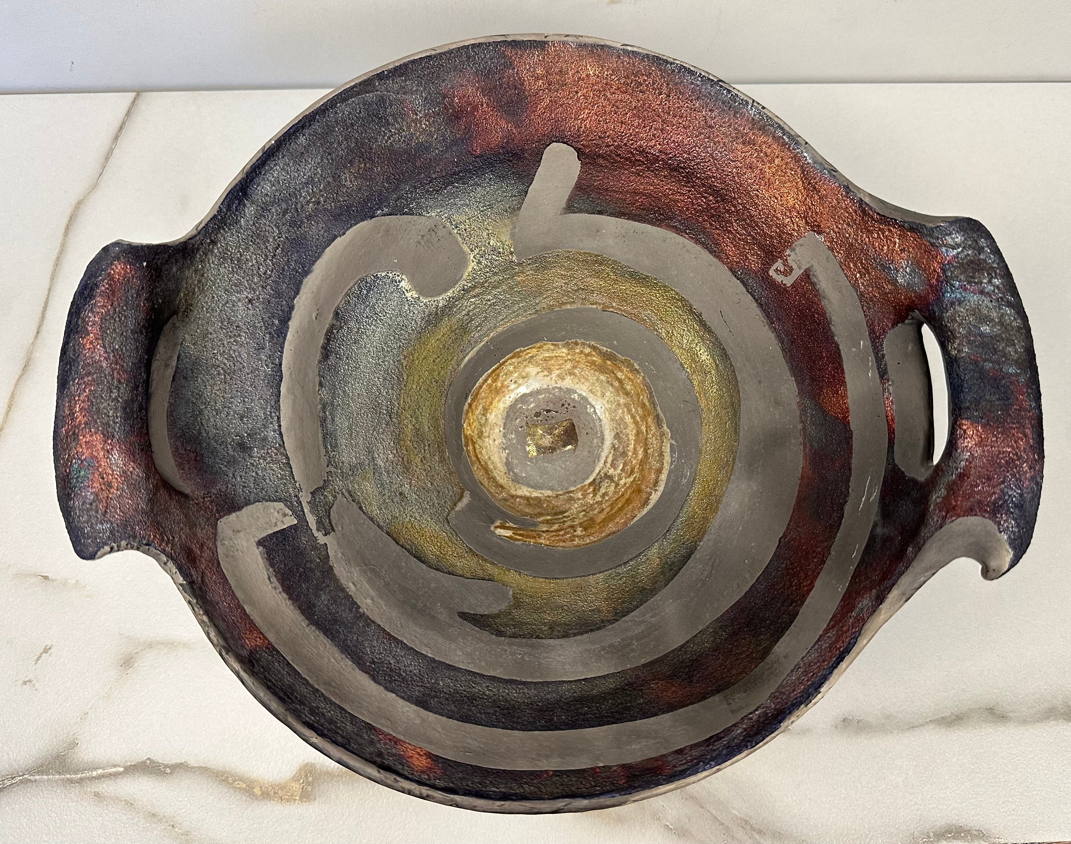 Raku Studio Pottery Bowl Artist Signed -  KE