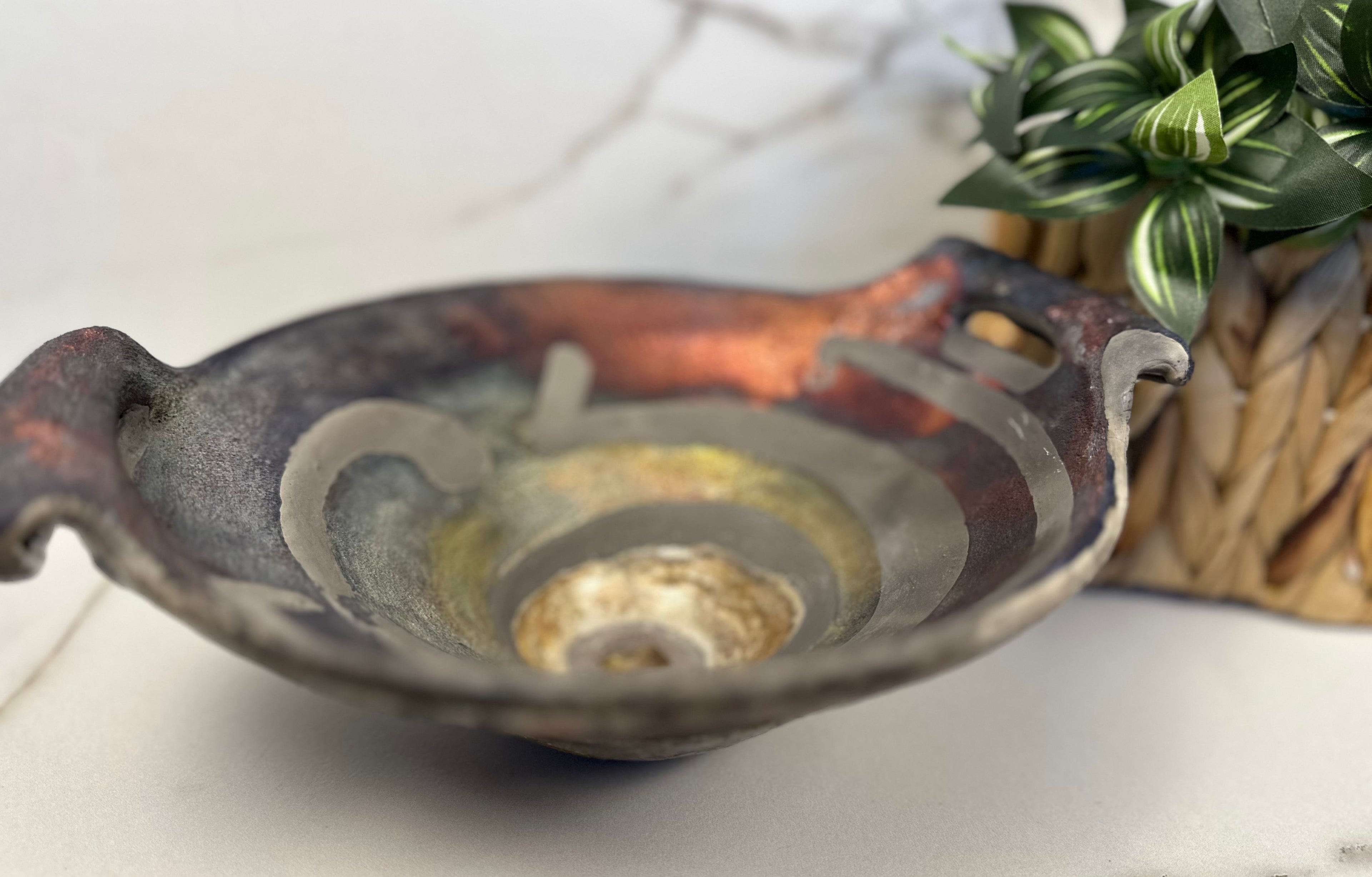 Raku Studio Pottery Bowl Artist Signed -  KE