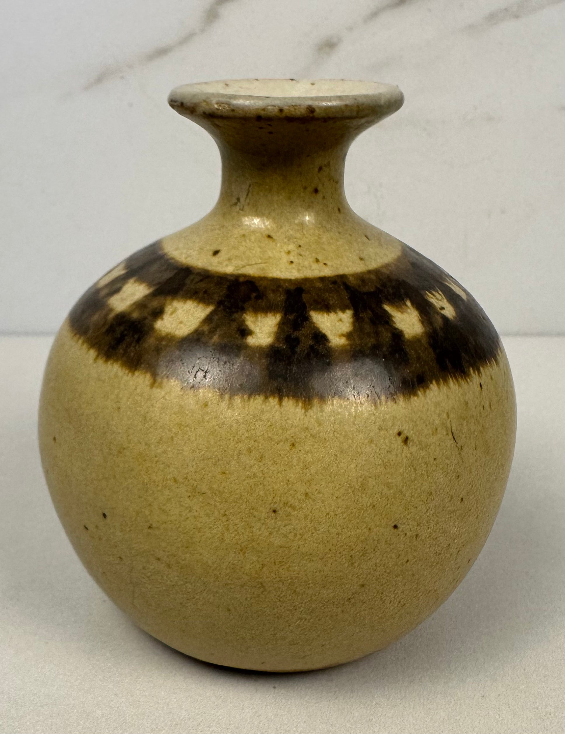 Round Beige & Brown Studio Pottery Vase