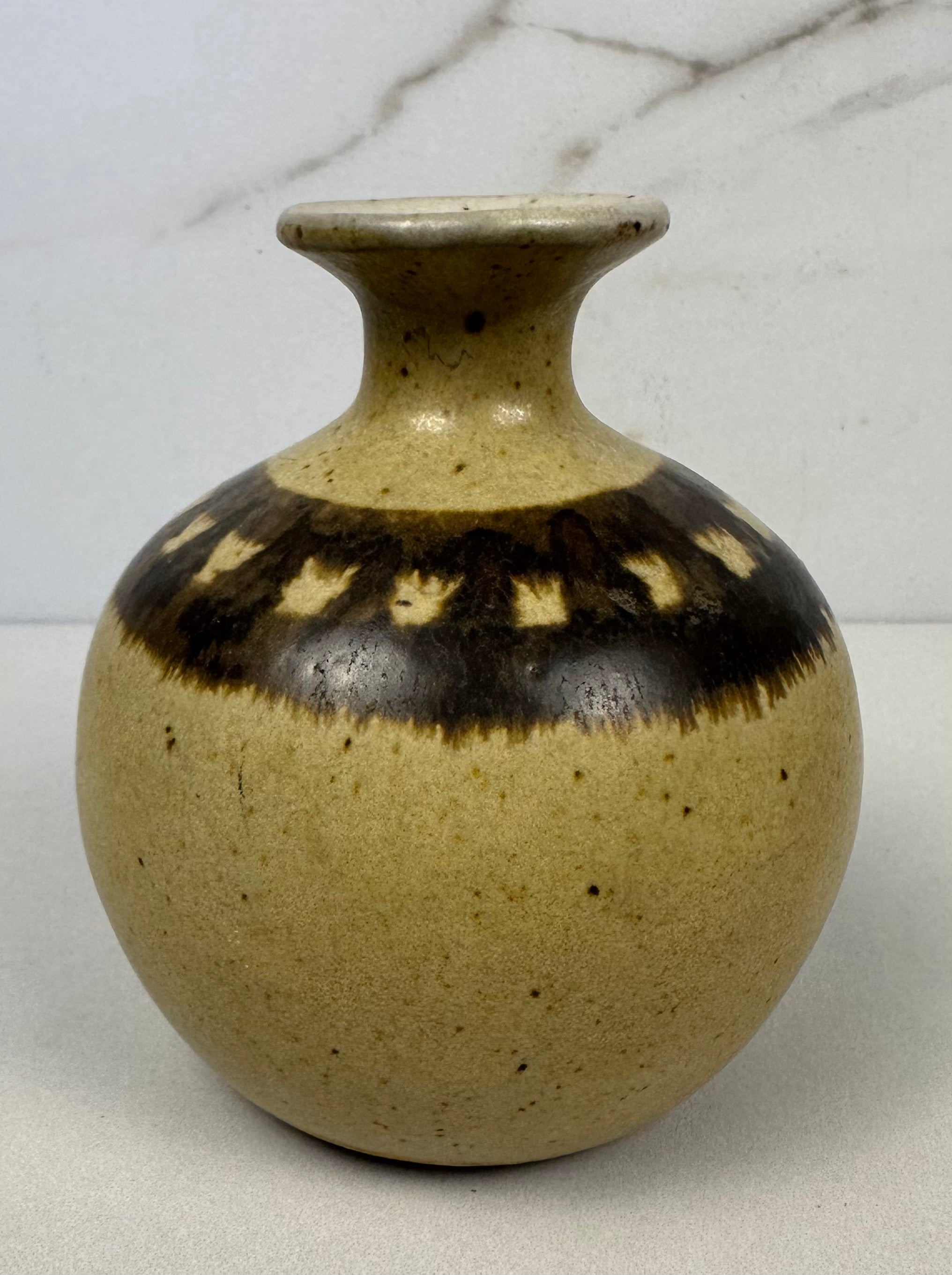 Round Beige & Brown Studio Pottery Vase