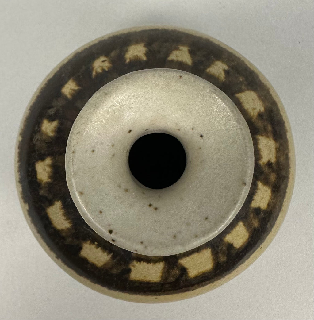 Round Beige & Brown Studio Pottery Vase