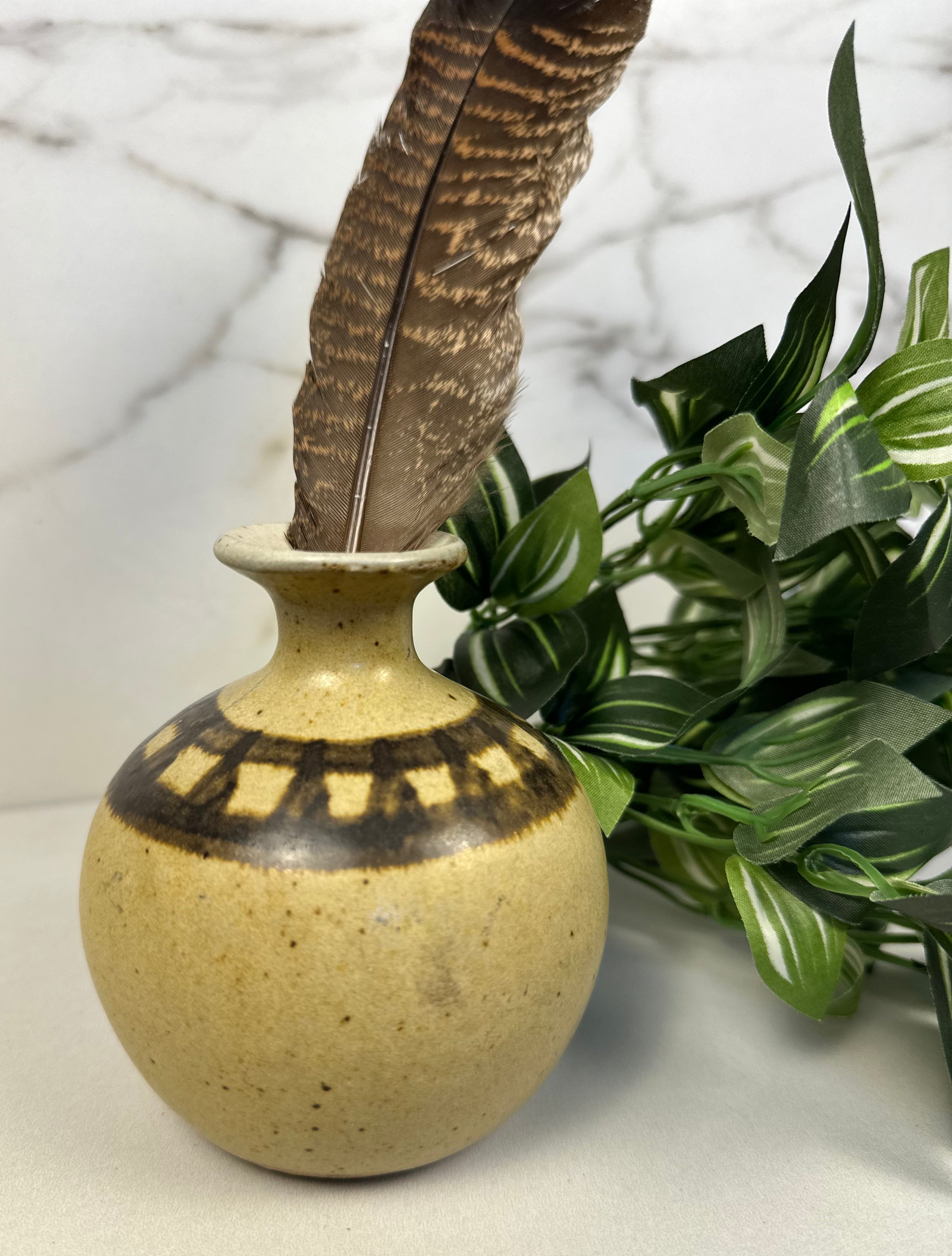 Round Beige & Brown Studio Pottery Vase