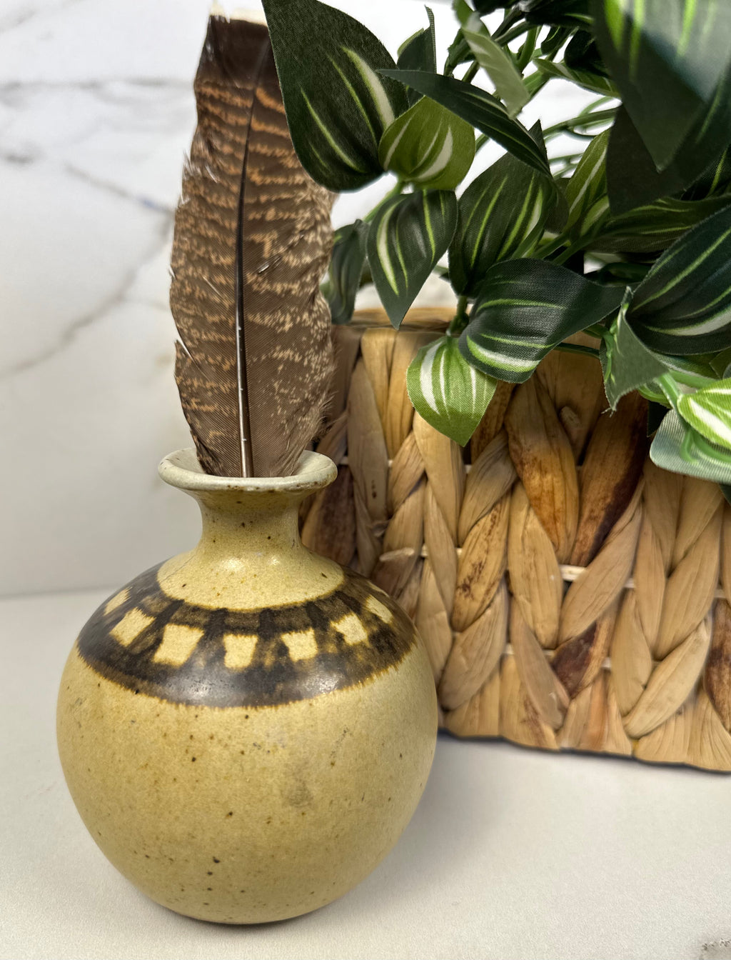 Round Beige & Brown Studio Pottery Vase