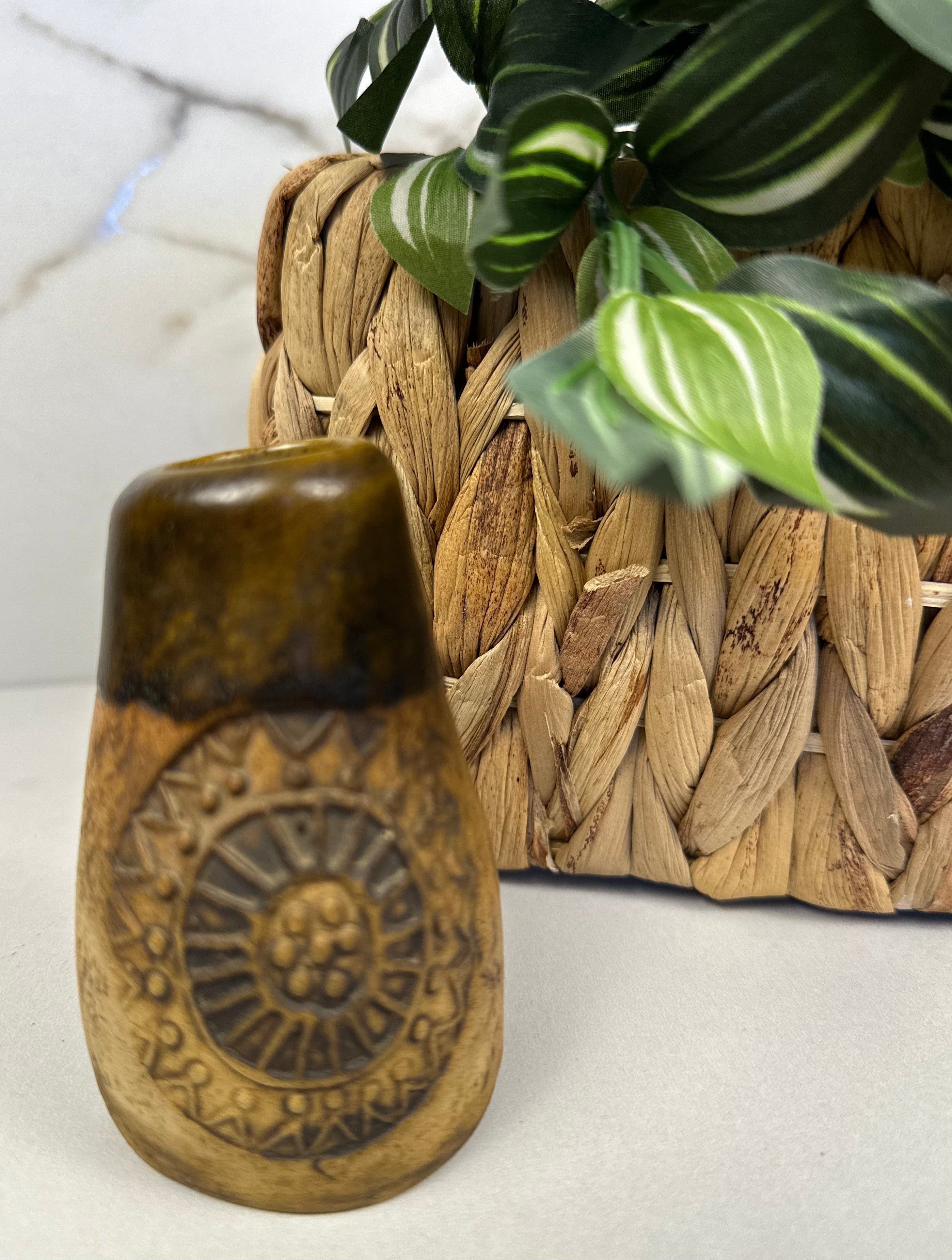 Brown Stamped Studio Pottery Vase