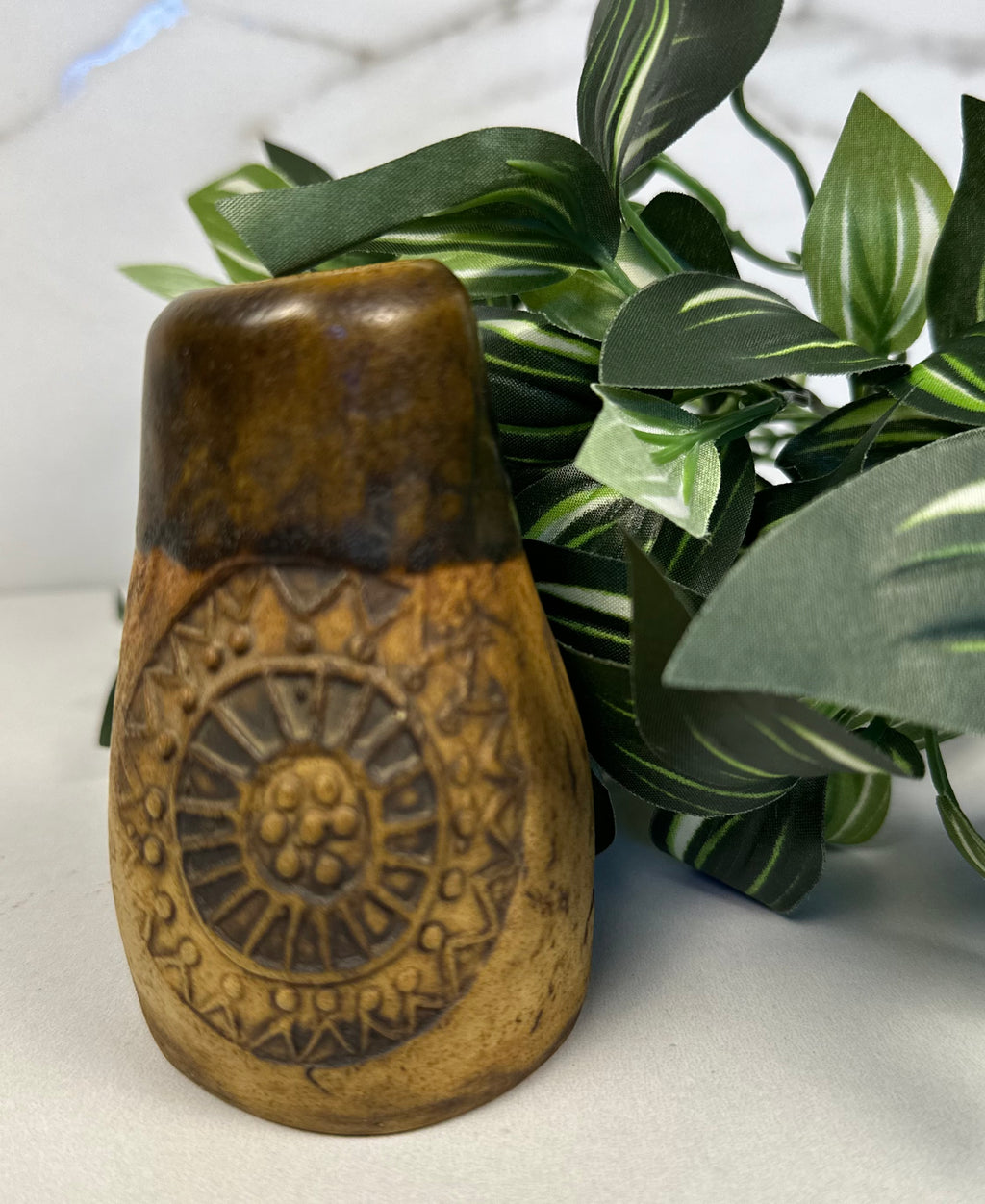 Brown Stamped Studio Pottery Vase