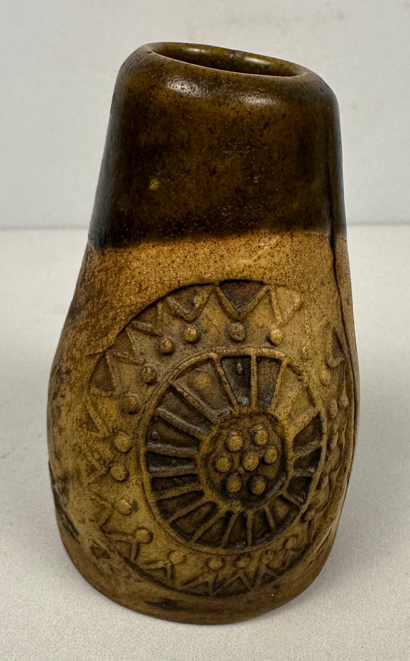 Brown Stamped Studio Pottery Vase
