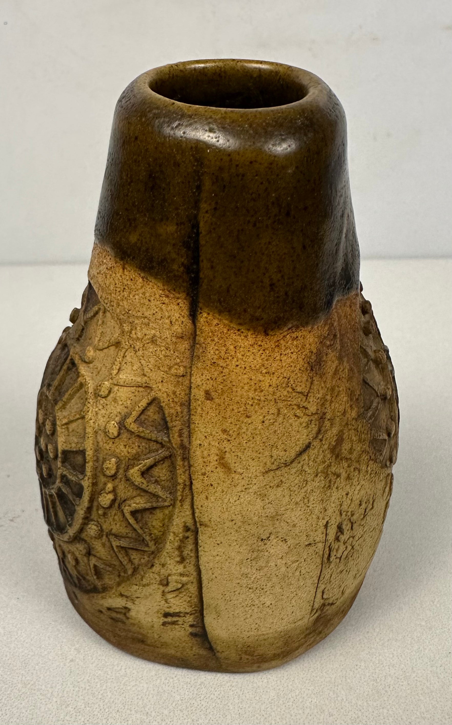 Brown Stamped Studio Pottery Vase