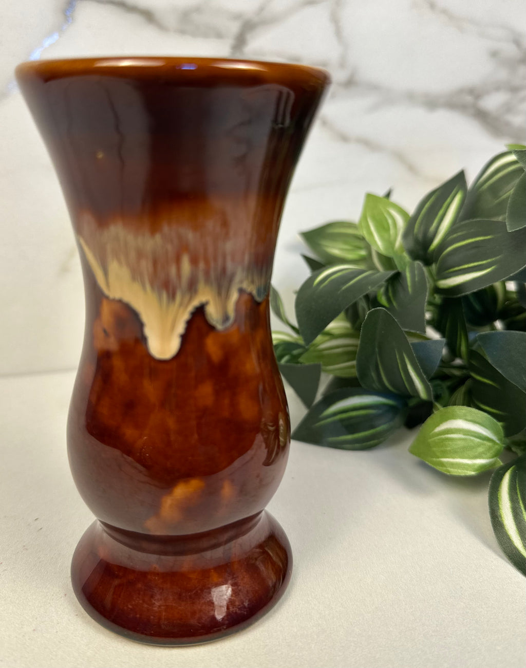 Mid Century Modern Brown Drip Glaze Ceramic Vase (1970s)