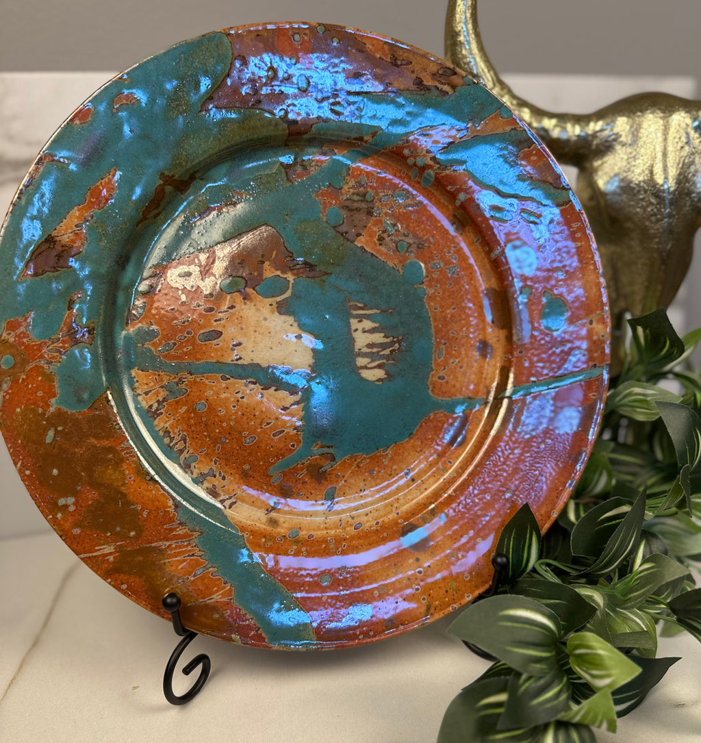 Terracotta & Turquoise Studio Pottery Art Plate