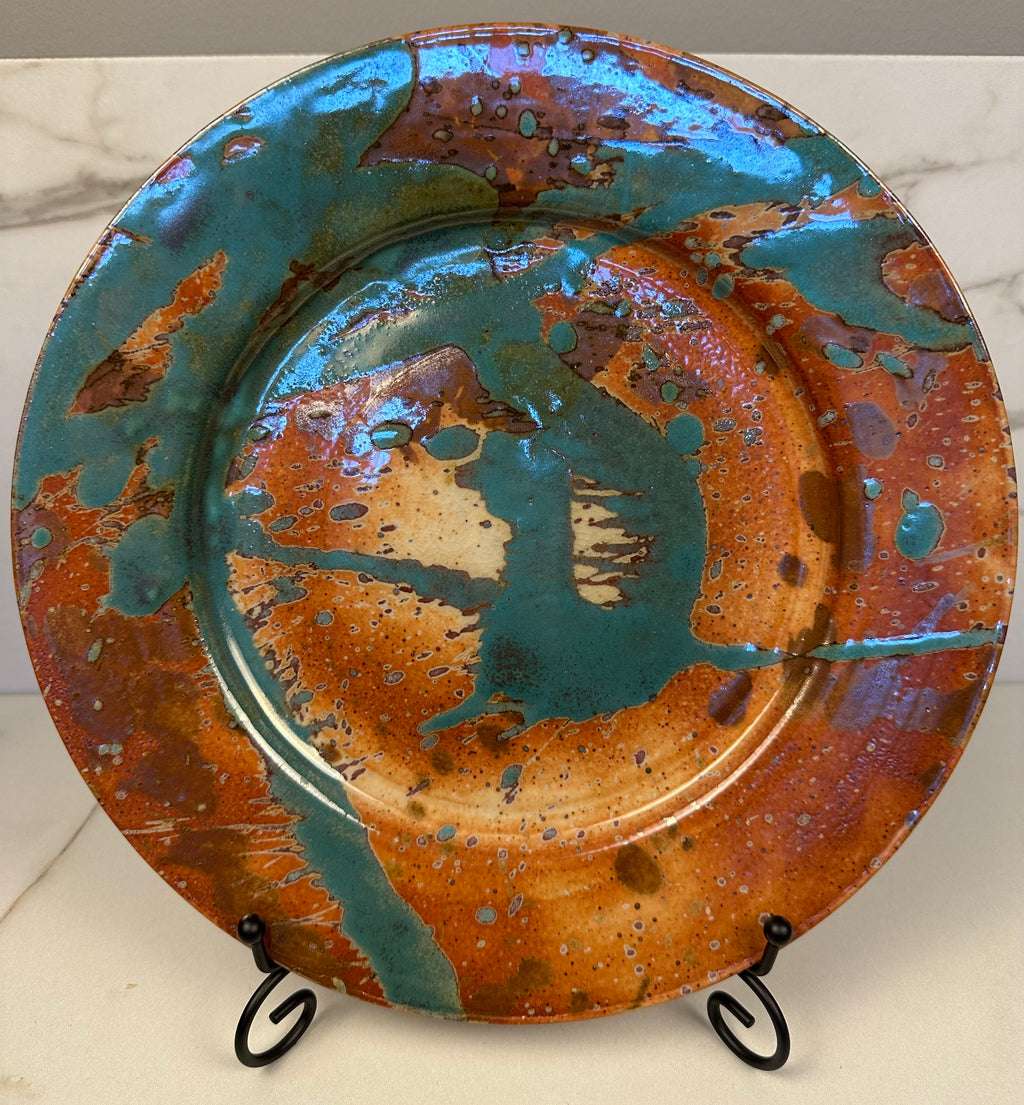 Terracotta & Turquoise Studio Pottery Art Plate