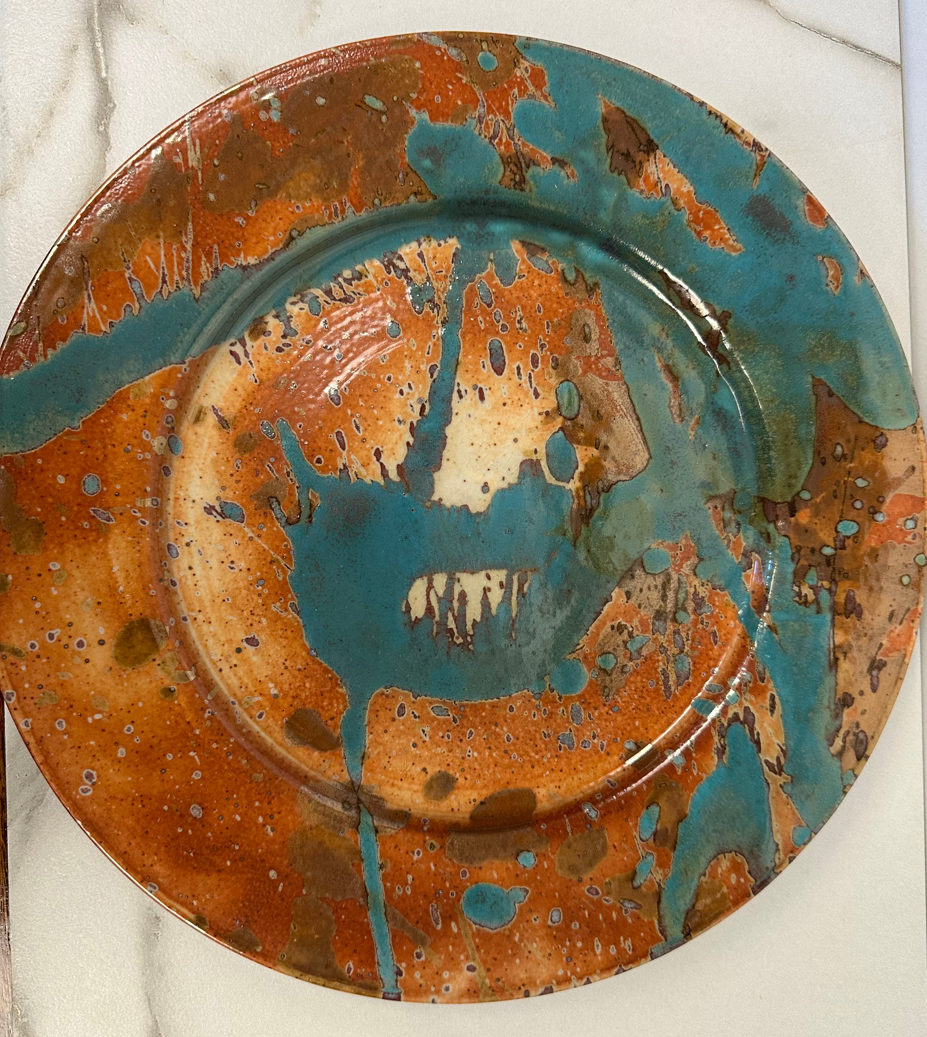 Terracotta & Turquoise Studio Pottery Art Plate