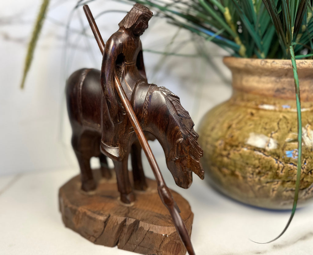 “End of the Trail” Hand-Carved Wood Sculpture