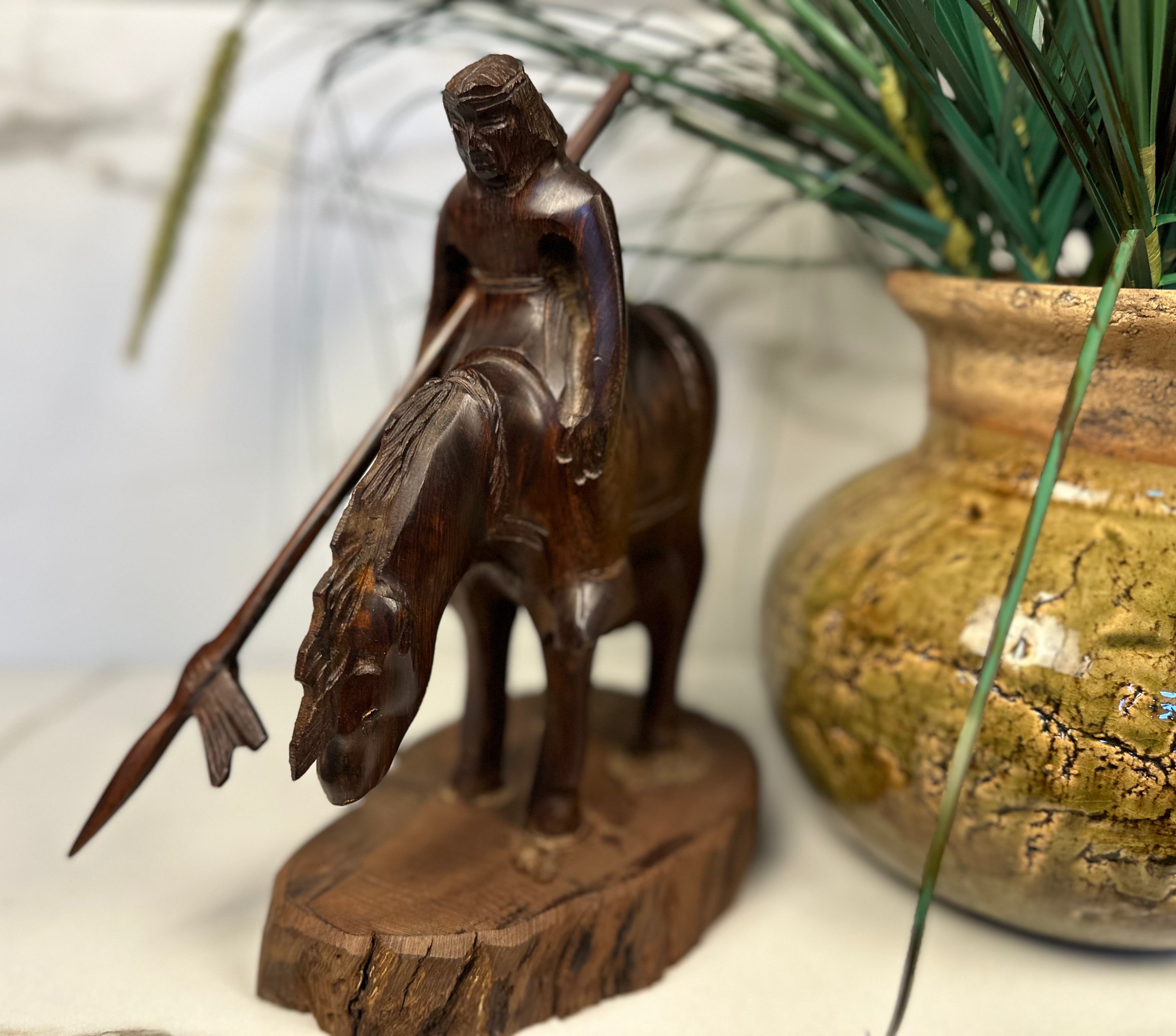 “End of the Trail” Hand-Carved Wood Sculpture