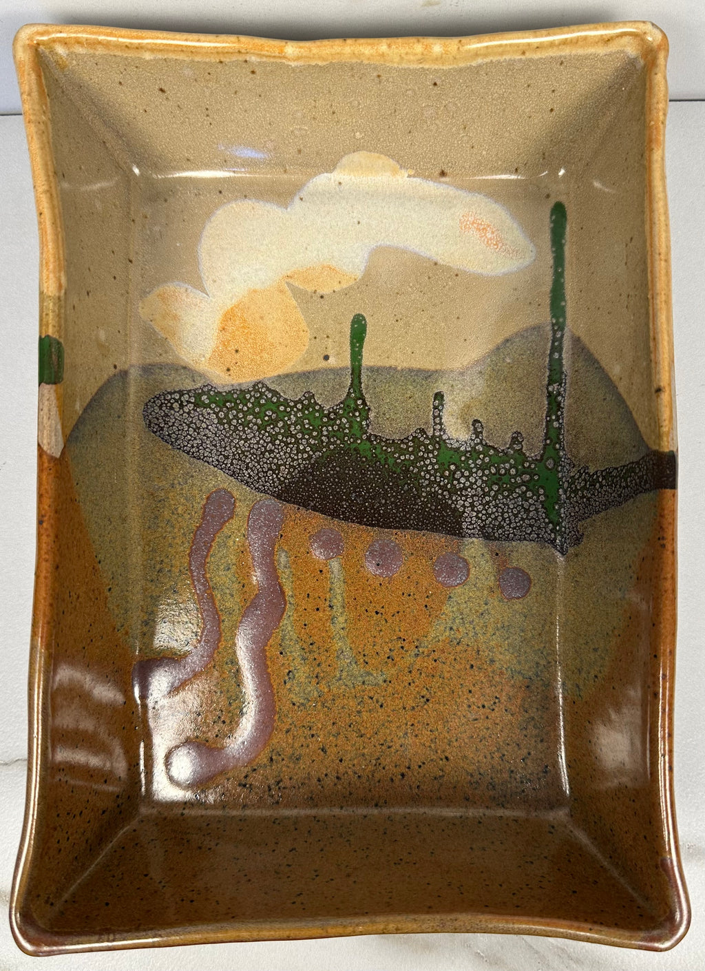 Rectangular  Studio Pottery Bowl – Artist Mark