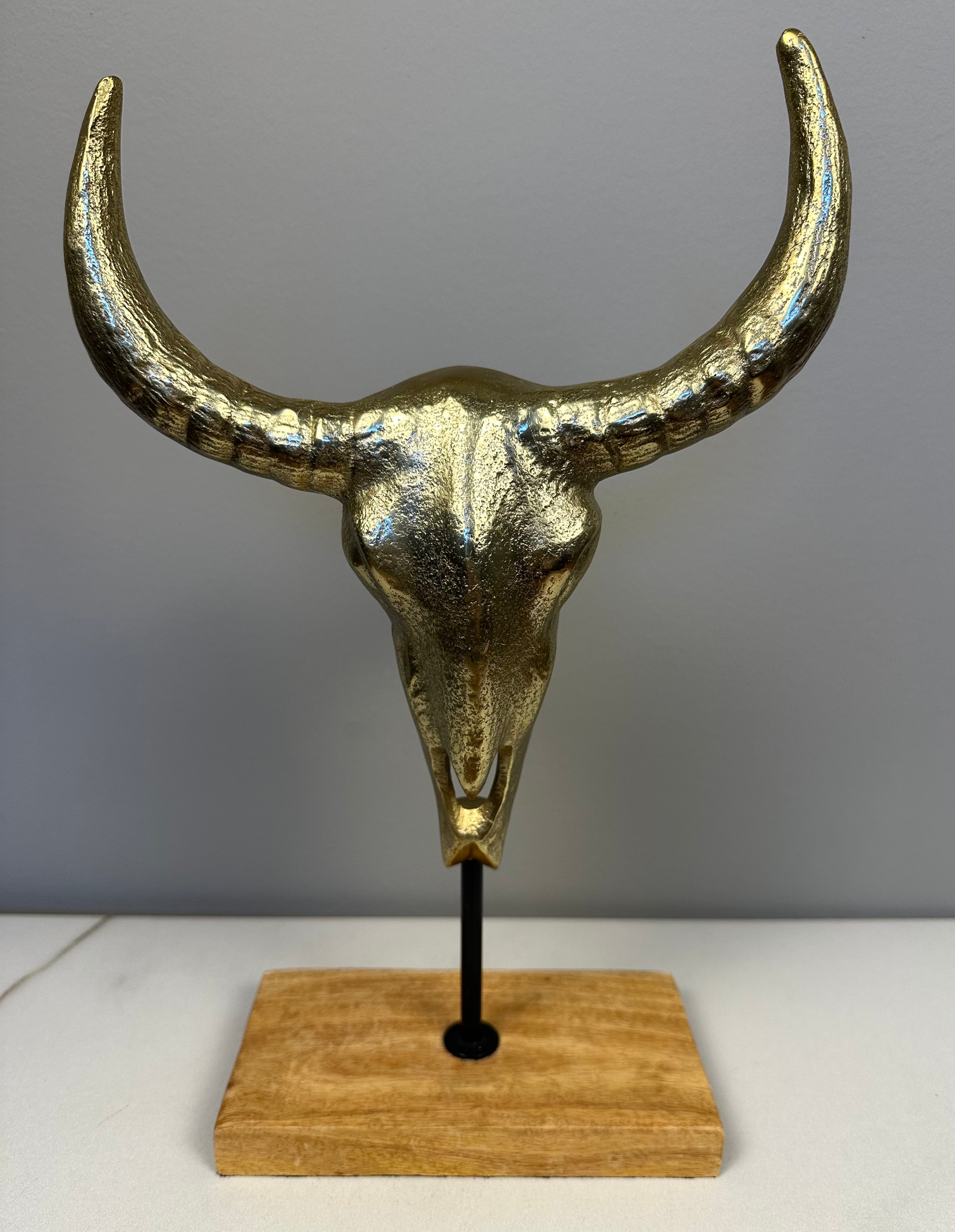 Metal Gold Tone Steer Head Figurine