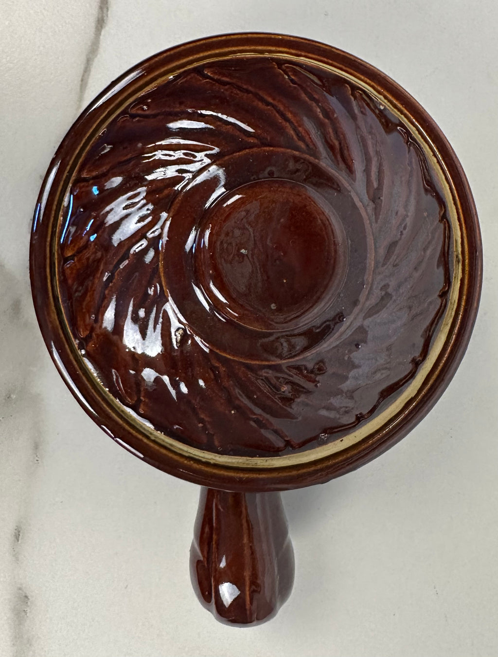 Hall Brown Pottery Lidded Bowl with Handle