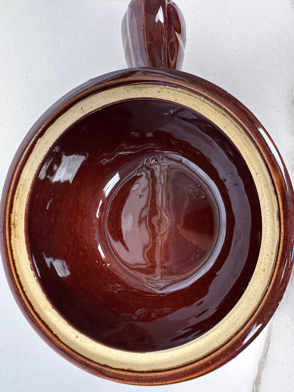 Hall Brown Pottery Lidded Bowl with Handle