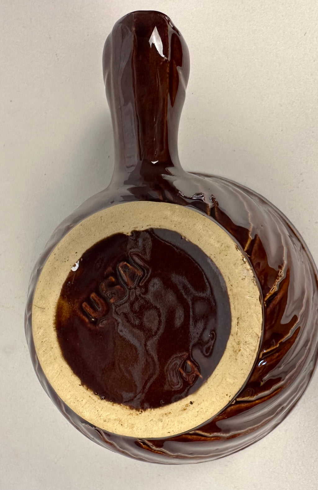 Hall Brown Pottery Lidded Bowl with Handle