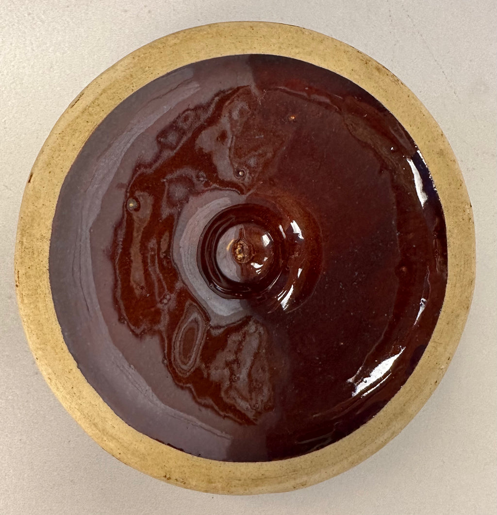 Hall Brown Pottery Lidded Bowl with Handle