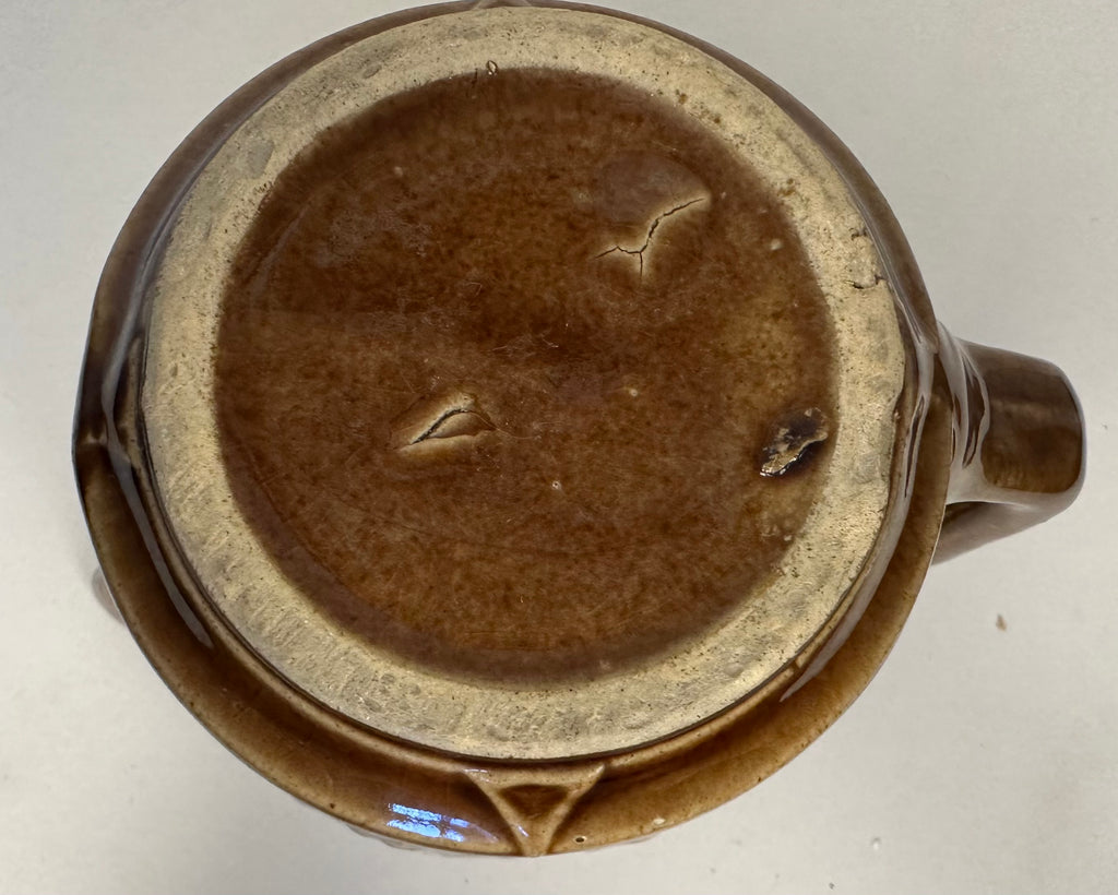 Monmouth Art Pottery  Brown Stoneware Pitcher with Raised Greek Key and Diamond Pattern, USA
