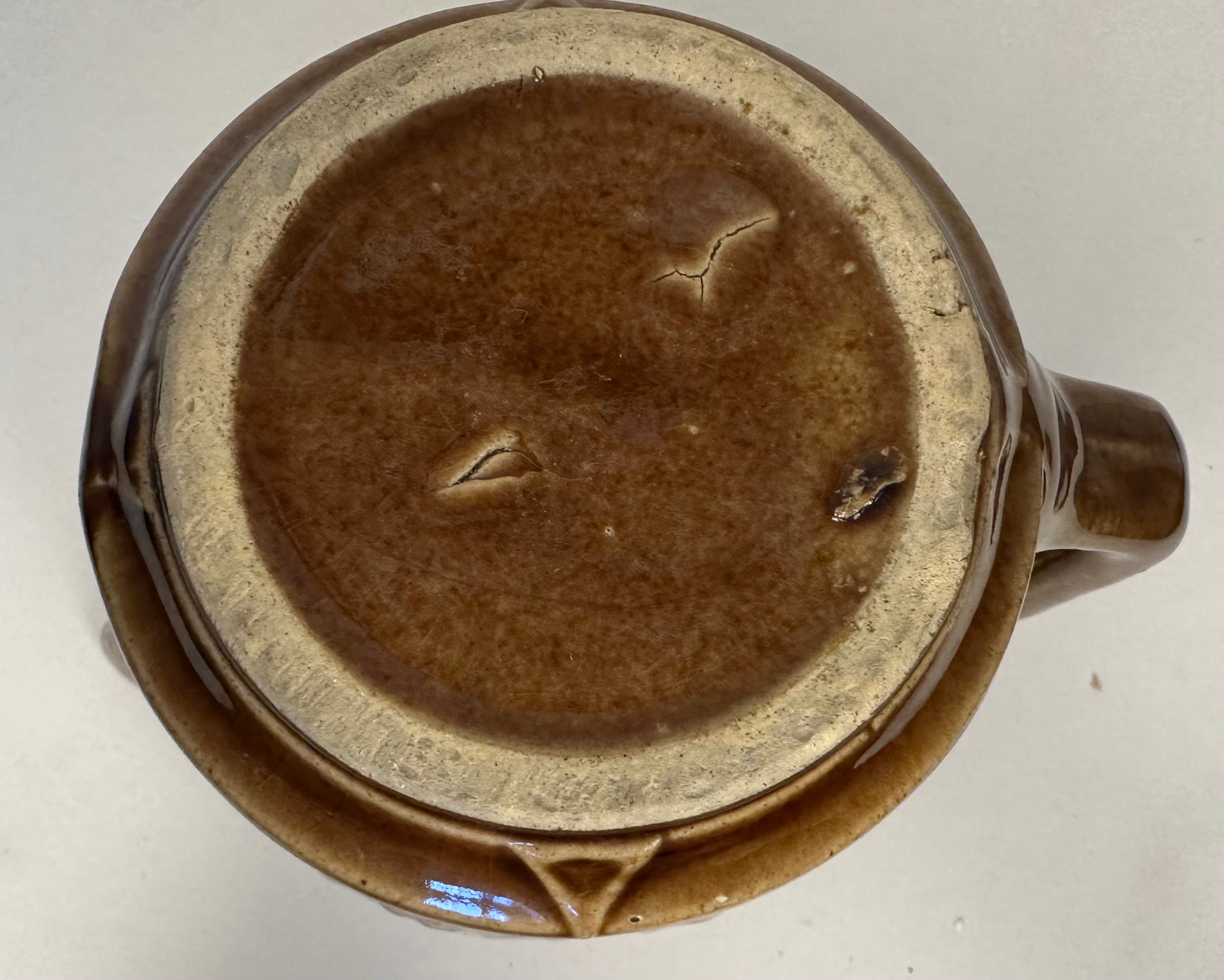 Monmouth Art Pottery  Brown Stoneware Pitcher with Raised Greek Key and Diamond Pattern, USA