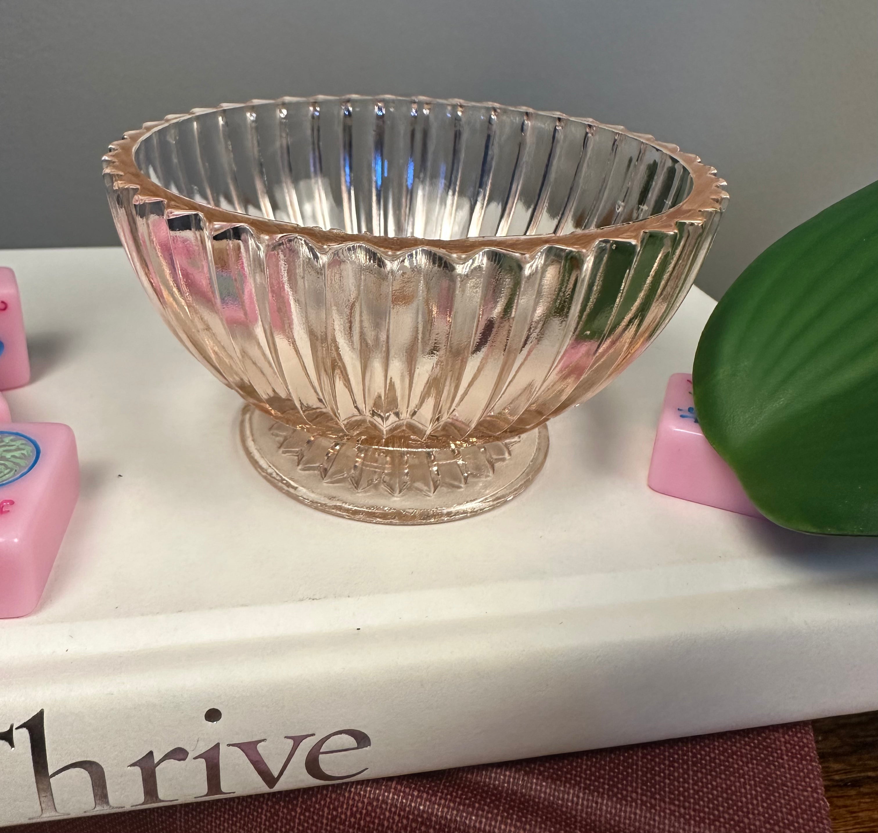 Pink Depression Glass Dessert Pedestal Bowl  - "Queen Mary - Vertical Ribbed " Anchor Hocking  | Circa 1936- 1949