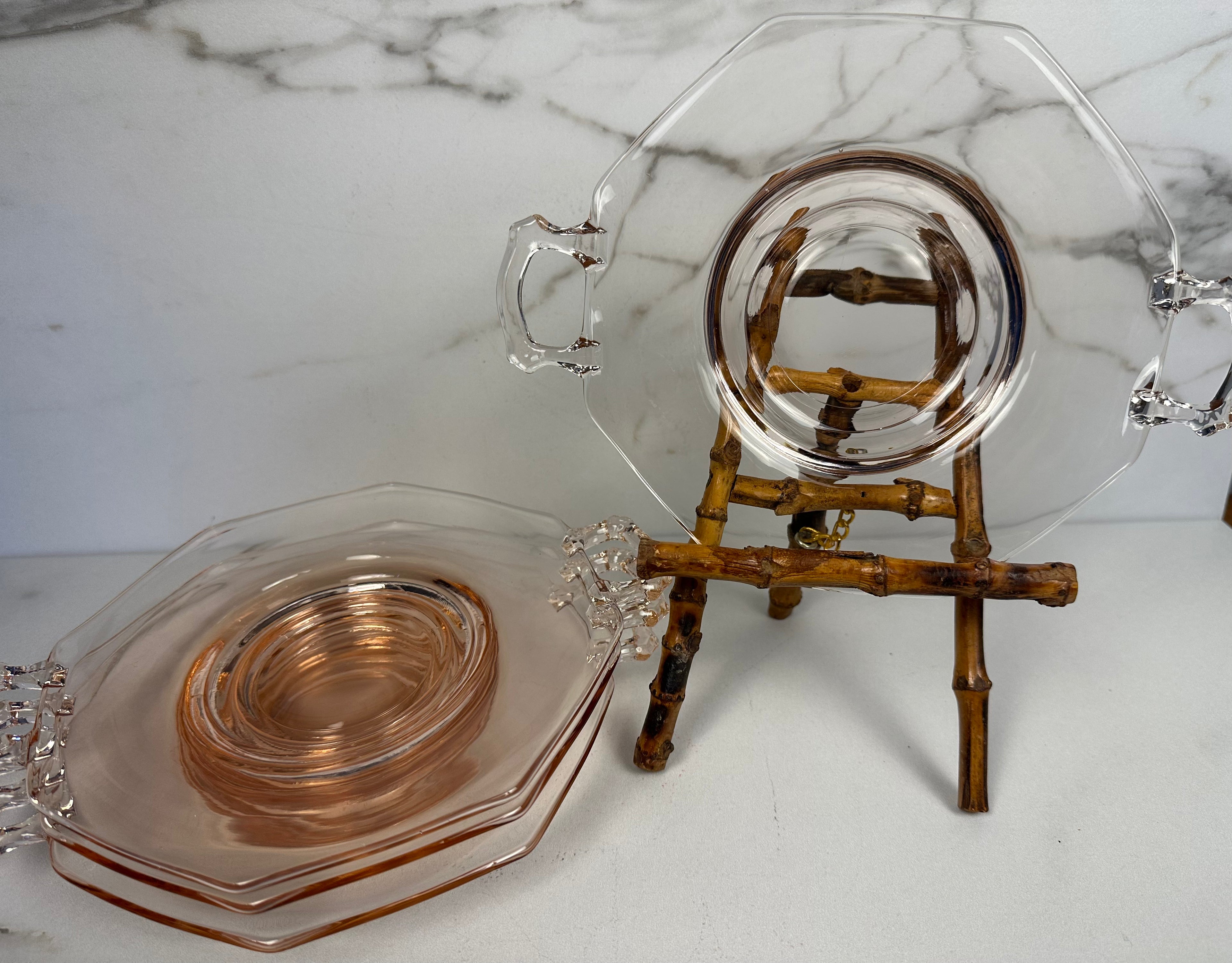 Pink Depression Glass Plate with Handles -  “Molly Pink” Imperial Glass  | Circa 1929- 1939