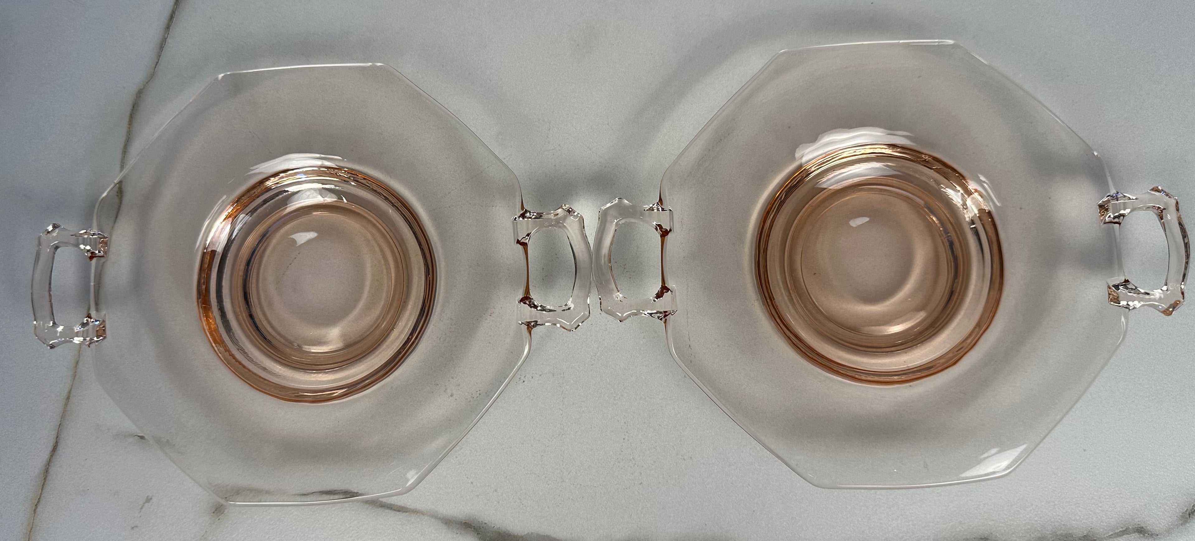 Pink Depression Glass Plate with Handles -  “Molly Pink” Imperial Glass  | Circa 1929- 1939