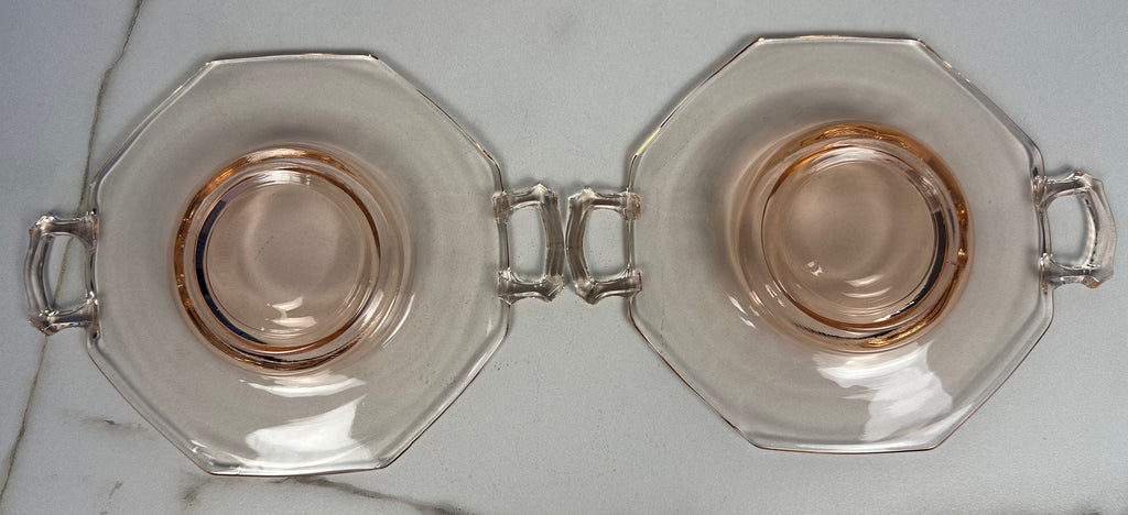 Pink Depression Glass Plate with Handles -  “Molly Pink” Imperial Glass  | Circa 1929- 1939